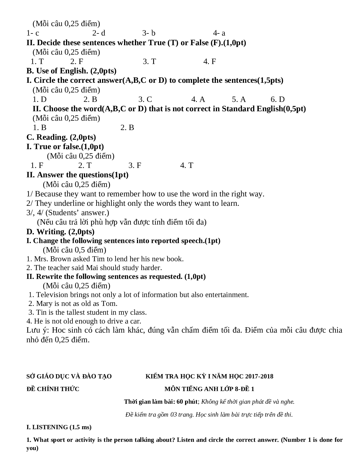20 đề thi học kì I môn tiếng anh lớp 8 có đáp án (trang 3)