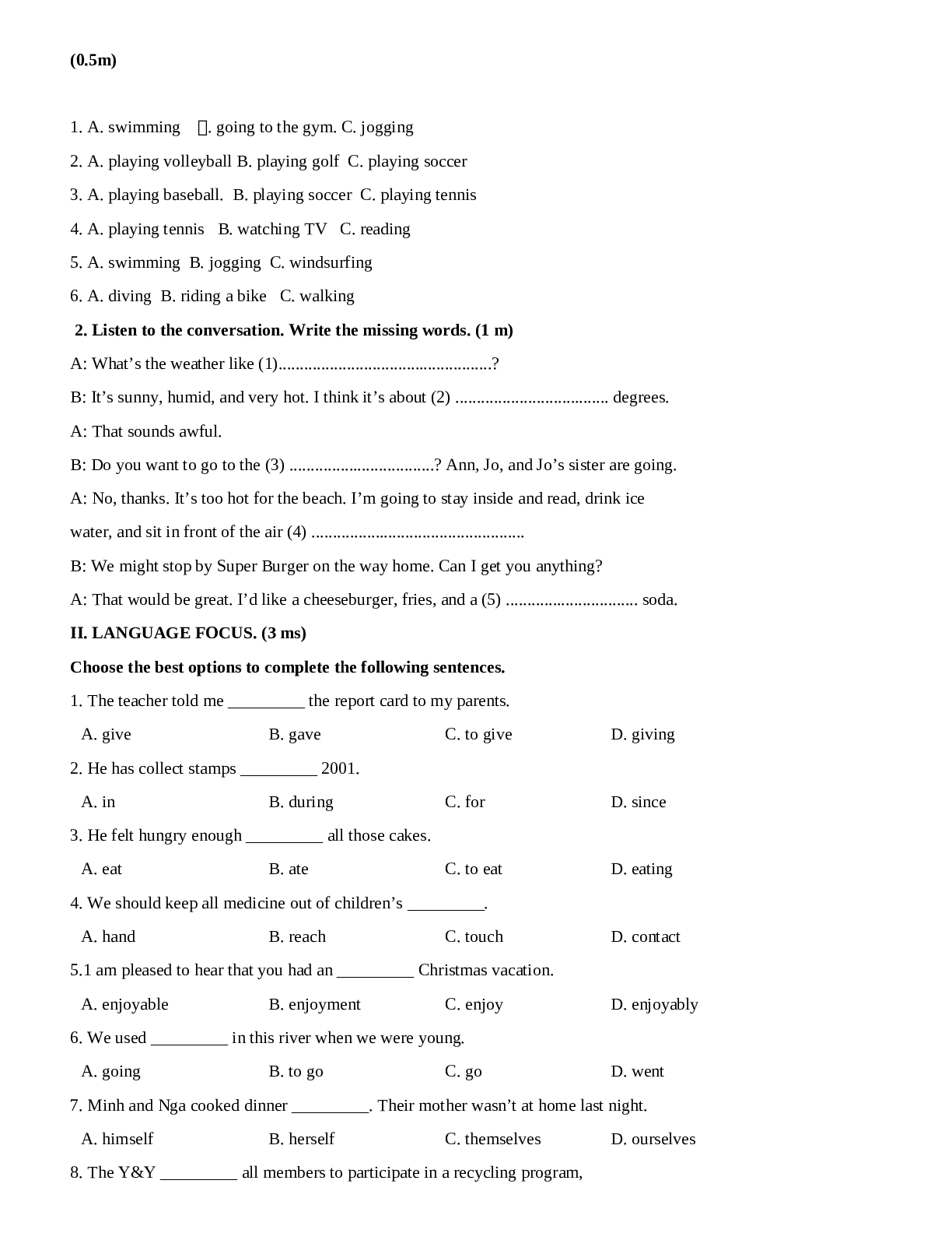 20 đề thi học kì I môn tiếng anh lớp 8 có đáp án (trang 4)