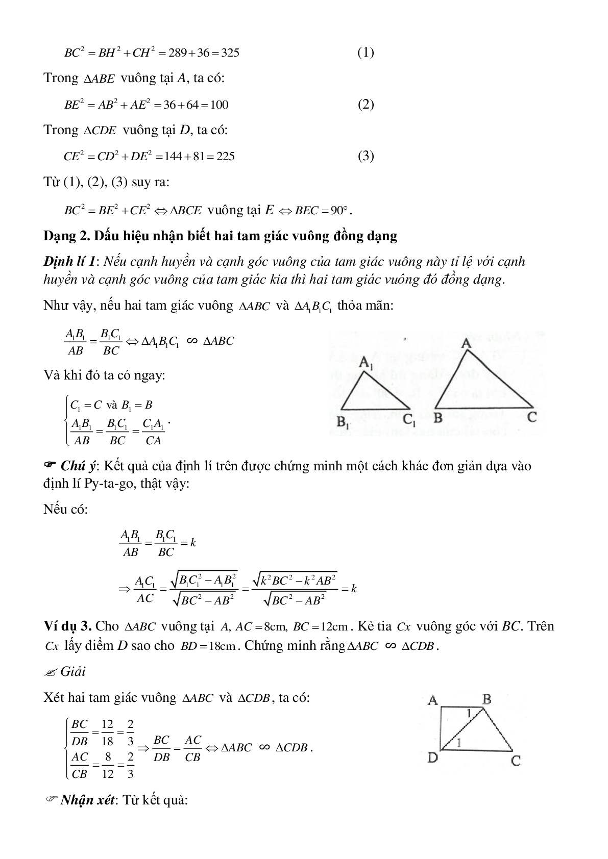 50 Bài tập Các trường hợp đồng dạng của tam giác vuông (có đáp án)- Toán 8 (trang 3)
