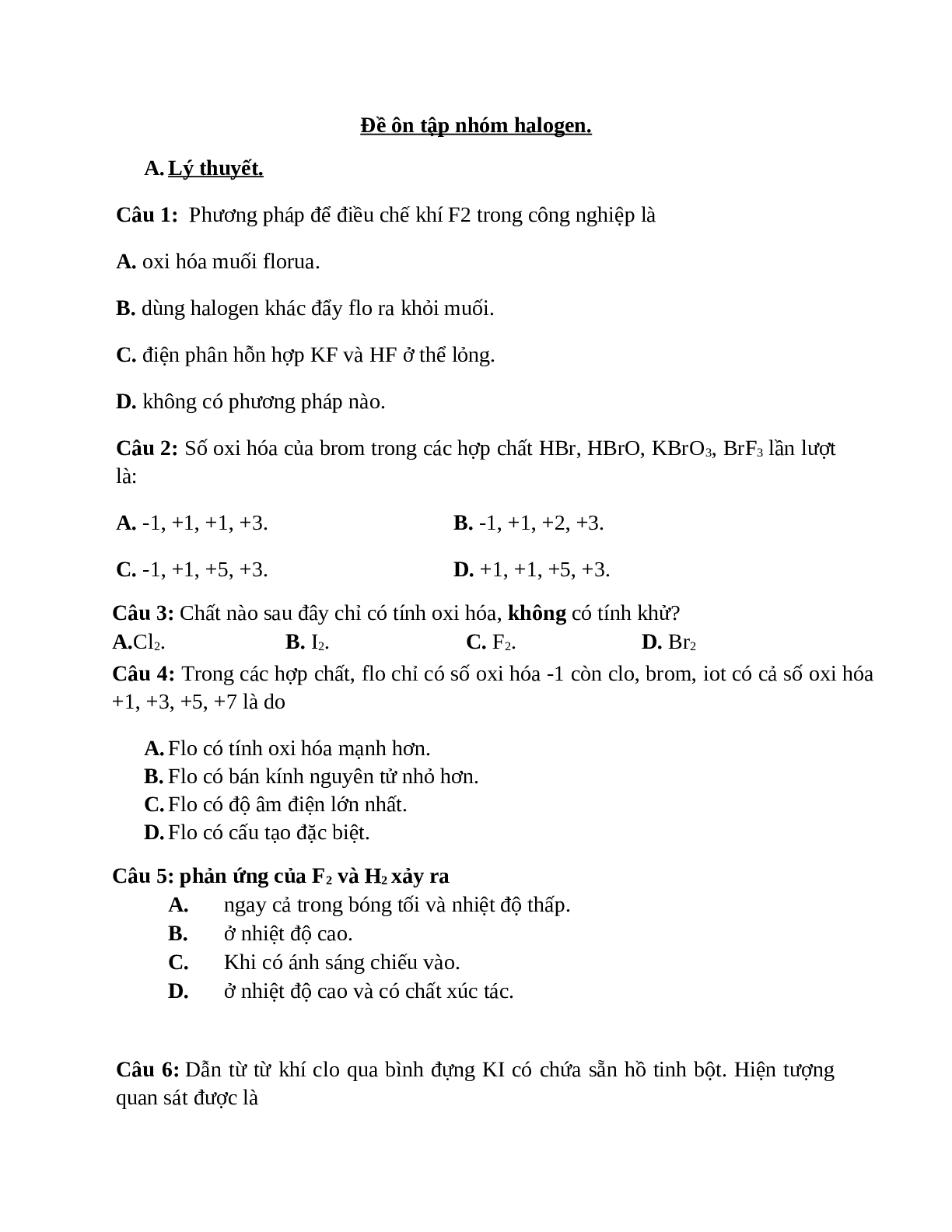 20 câu trắc nghiệm chuyên đề nhóm halogen ( đề 1) (trang 1)