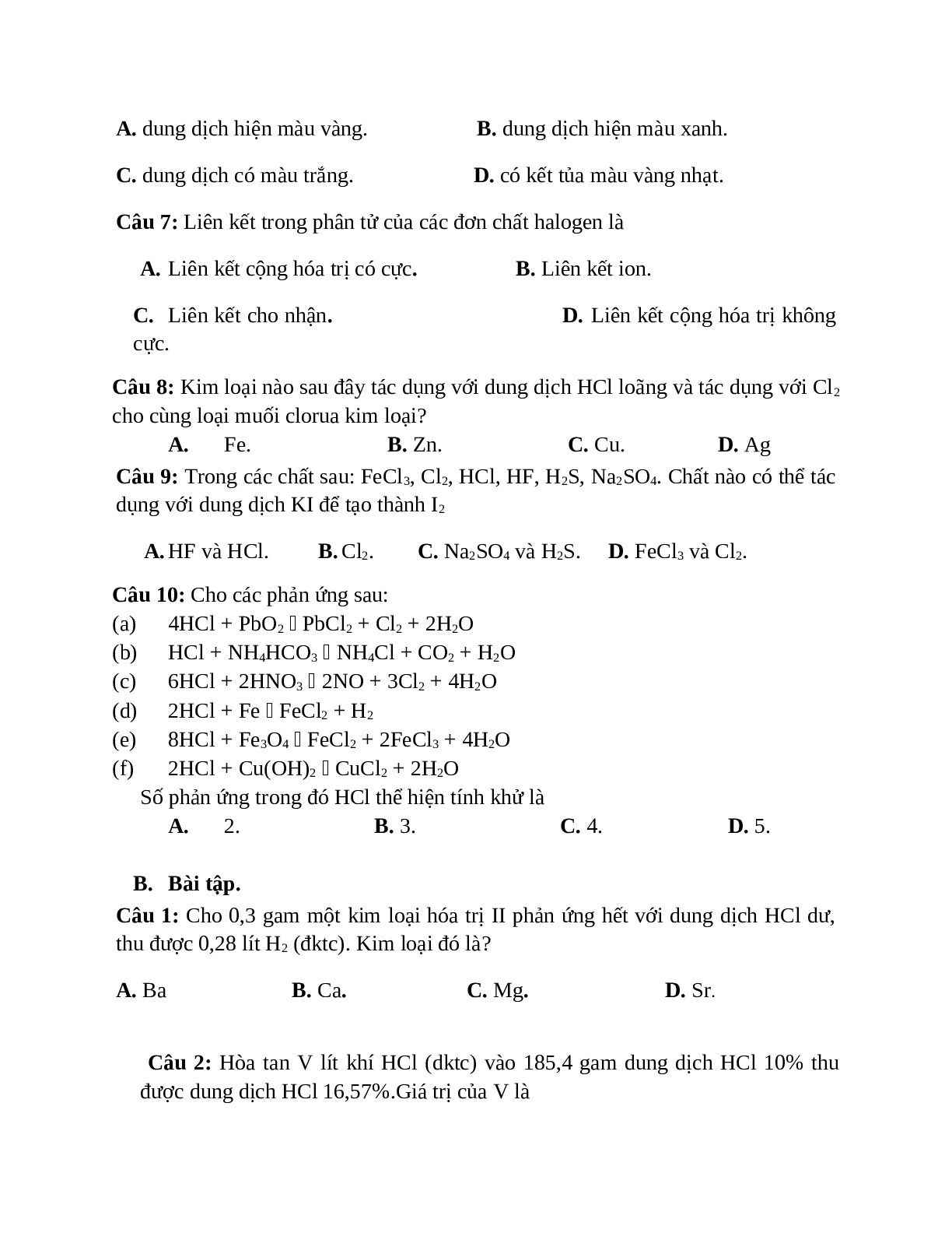 20 câu trắc nghiệm chuyên đề nhóm halogen ( đề 1) (trang 2)