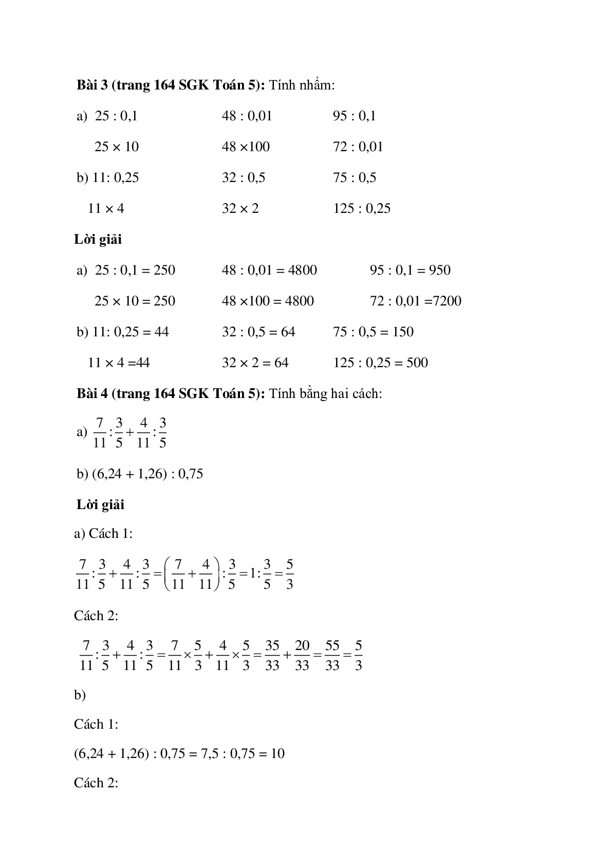 Toán lớp 5 trang 163, 164 Phép chia (trang 2)