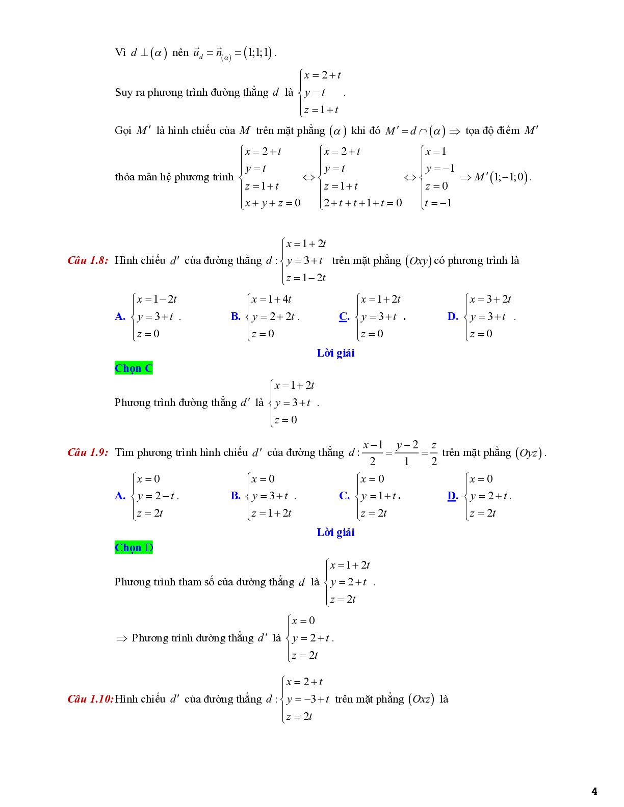 20 câu trắc nghiệm tìm hình chiếu của điểm trên mặt phẳng tọa độ - có đáp án chi tiết (trang 4)