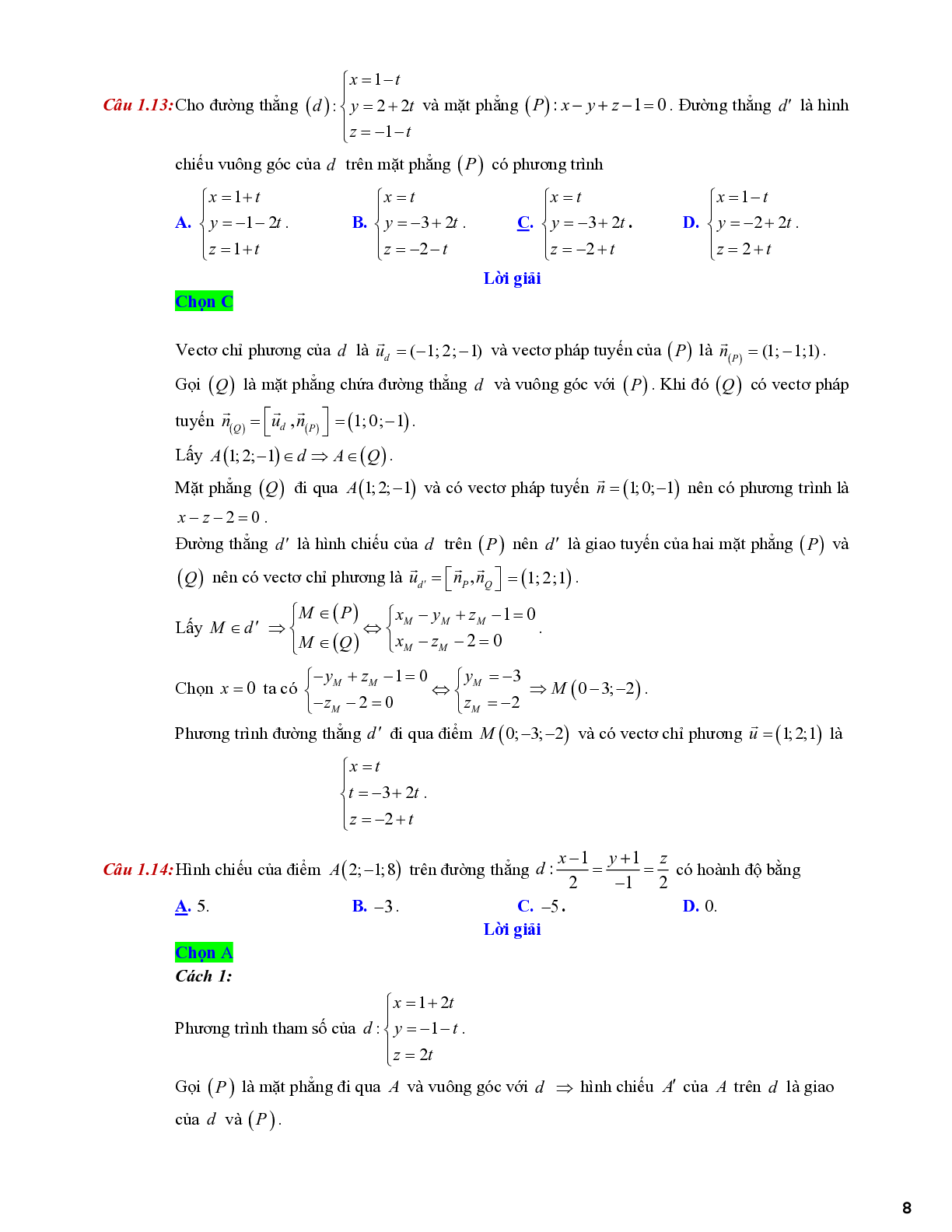 20 câu trắc nghiệm tìm hình chiếu của điểm trên mặt phẳng tọa độ - có đáp án chi tiết (trang 8)