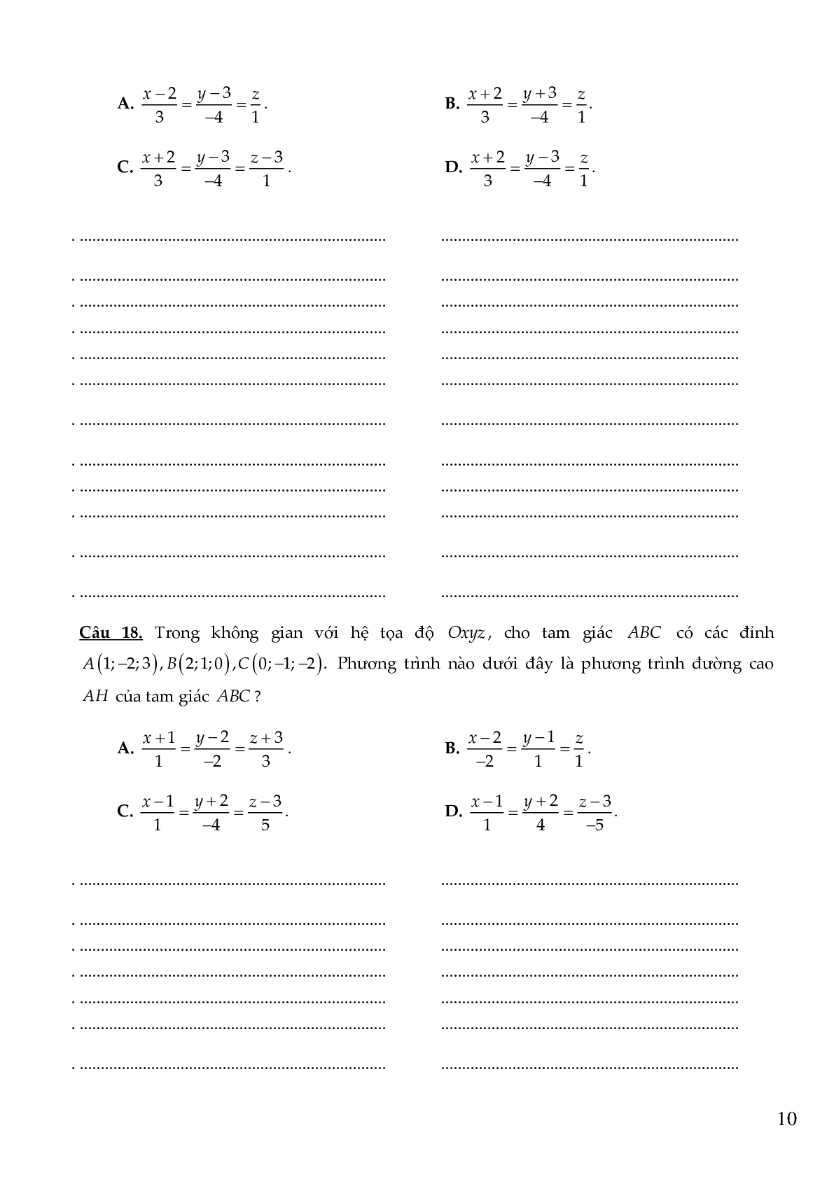54 câu Trắc nghiệm Phương trình đường thẳng có đáp án 2023 – Toán 12 (trang 10)