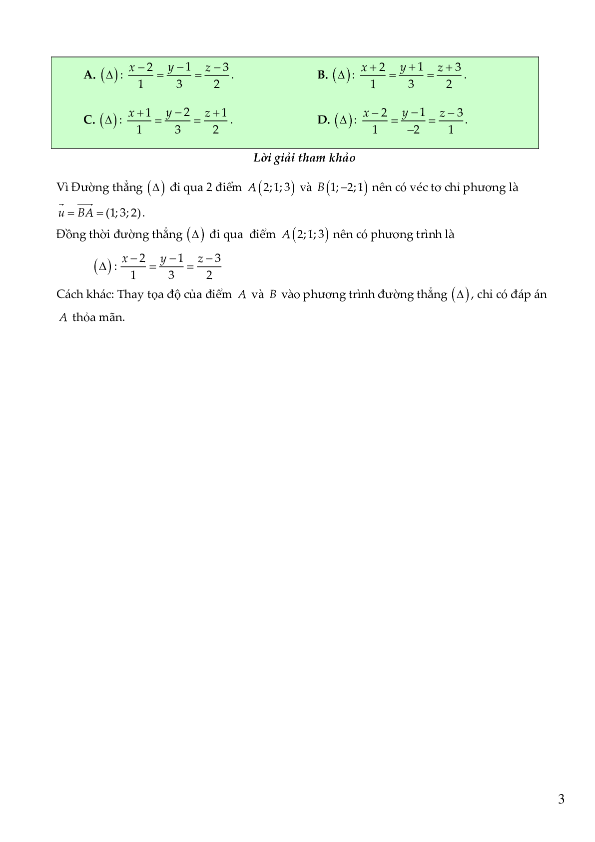 54 câu Trắc nghiệm Phương trình đường thẳng có đáp án 2023 – Toán 12 (trang 3)