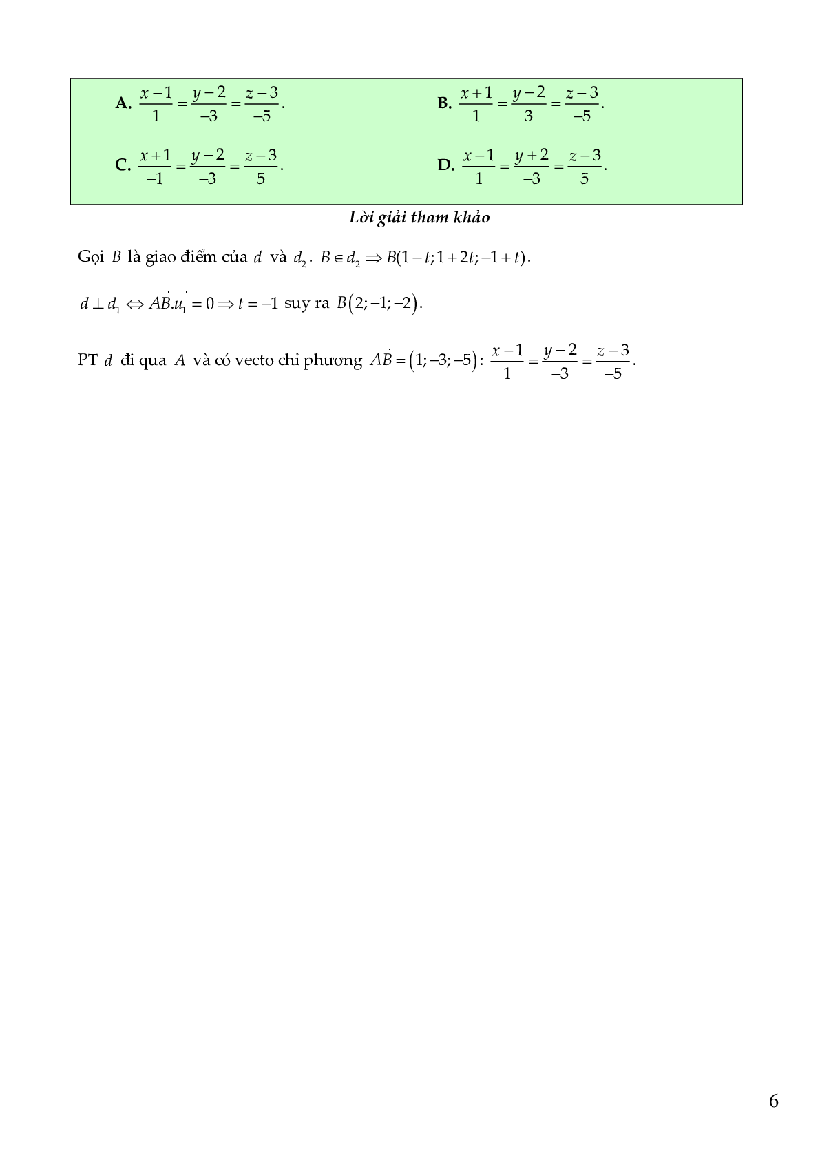 54 câu Trắc nghiệm Phương trình đường thẳng có đáp án 2023 – Toán 12 (trang 6)