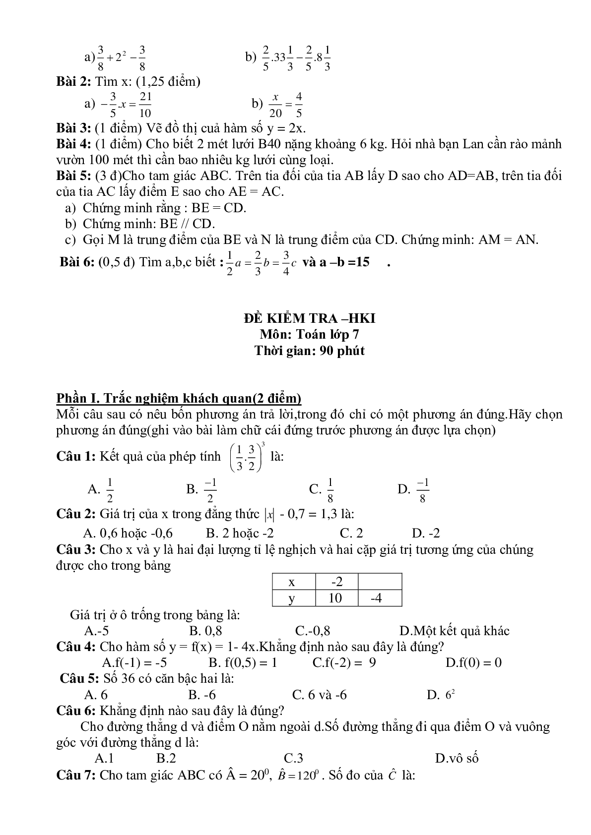 Ma trận - Đề kiểm tra môn Toán lớp 7 học kì 1 (trang 8)