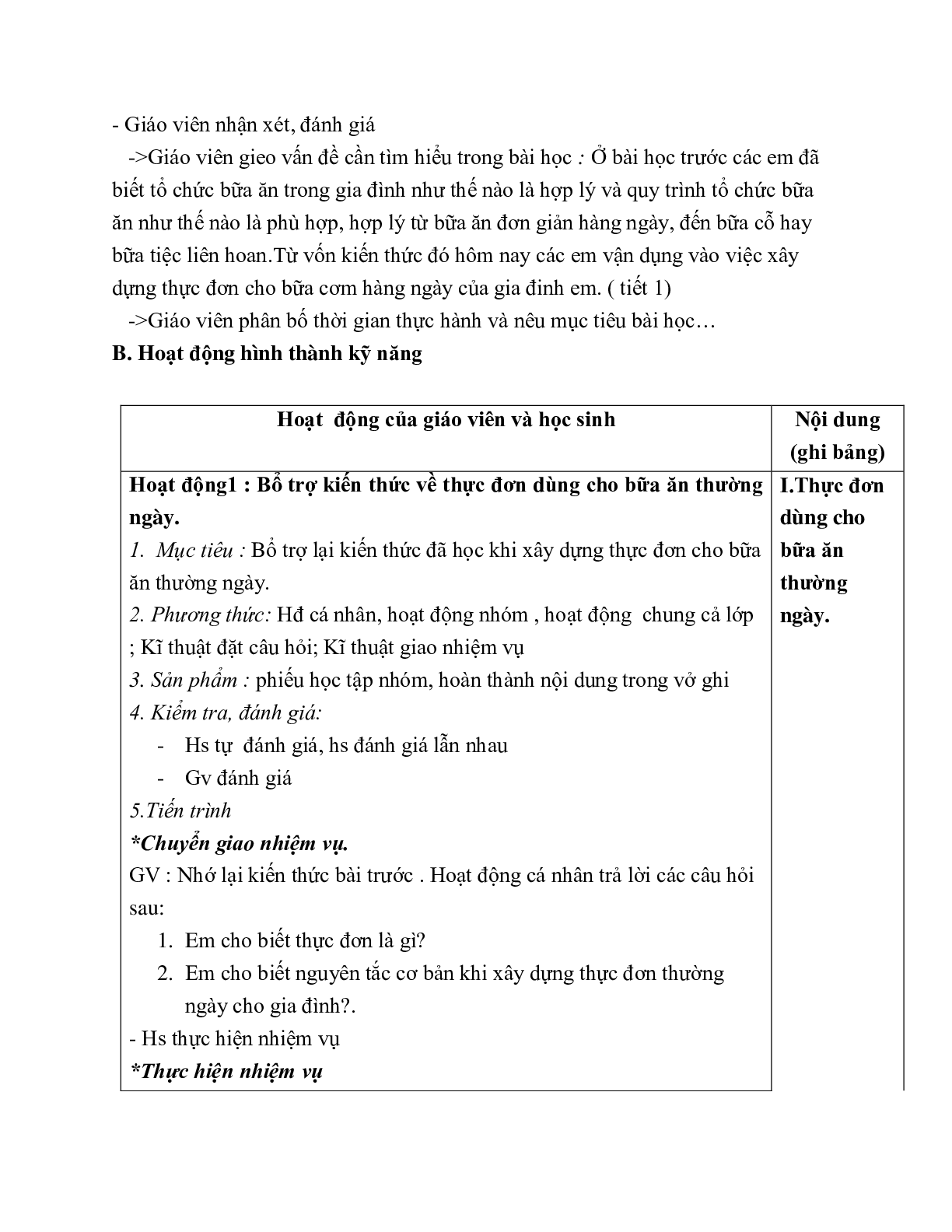 GIÁO ÁN CÔNG NGHỆ 6 BÀI 23: THỰC HÀNH: XÂY DỰNG THỰC ĐƠN (T1) MỚI NHẤT (trang 3)