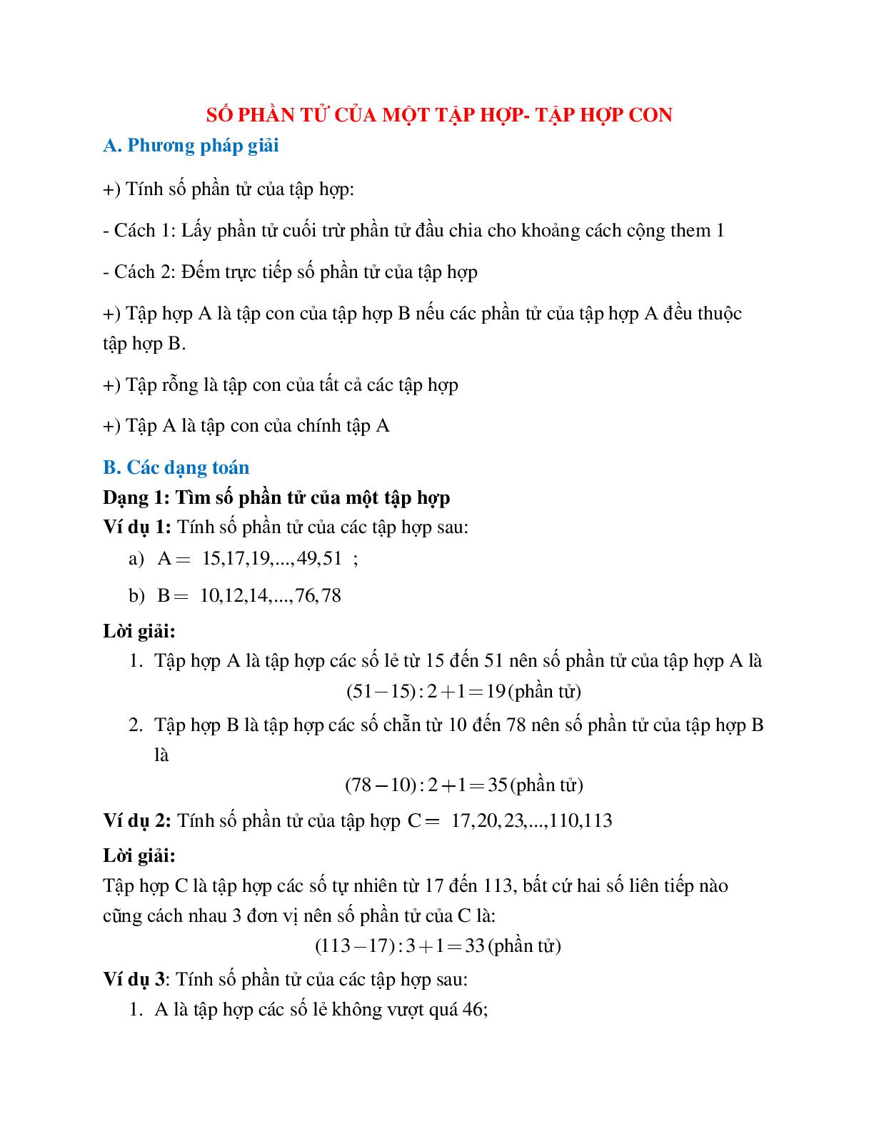 Hệ thống bài tập về Số phần tử của một tập hợp - Tập hợp con có lời giải (trang 1)