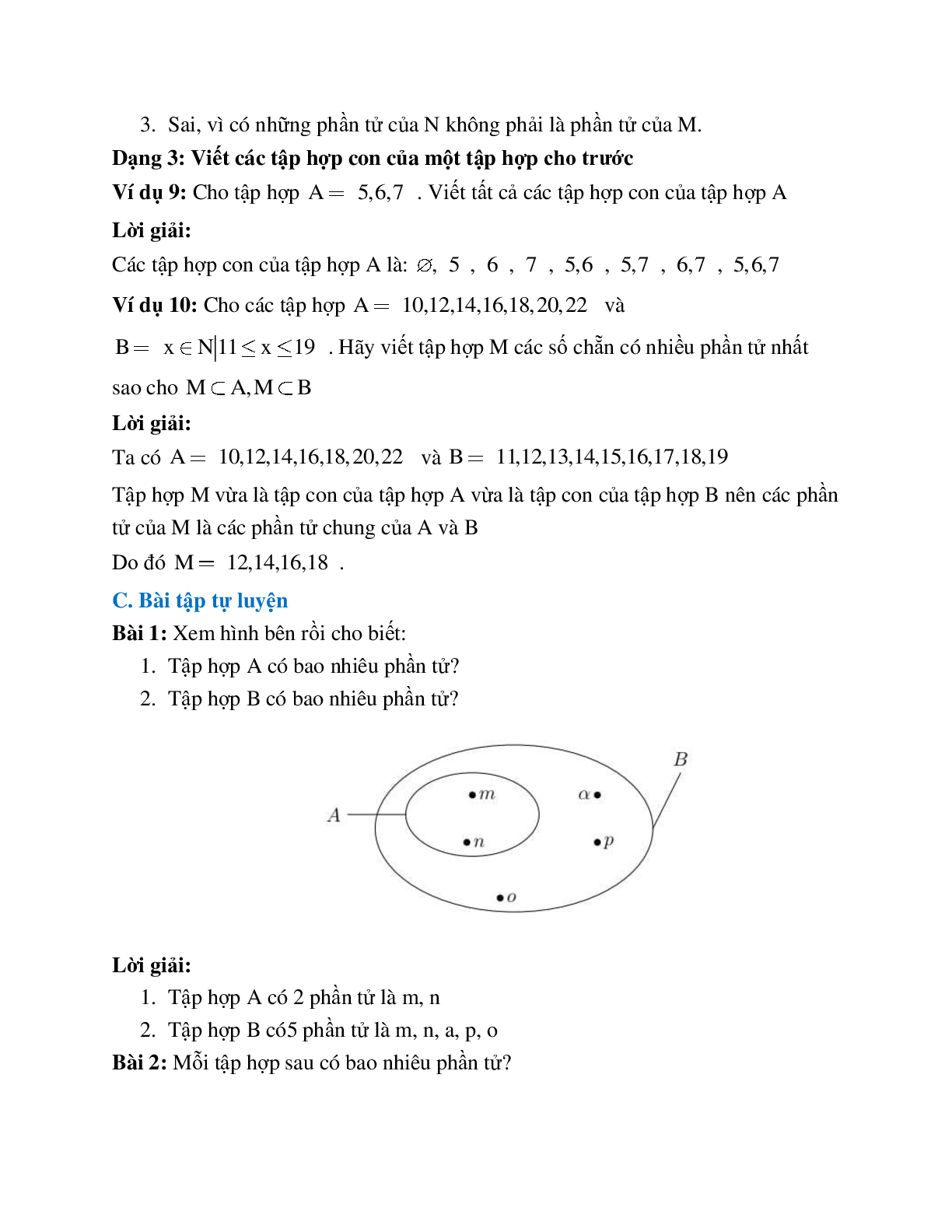 Hệ thống bài tập về Số phần tử của một tập hợp - Tập hợp con có lời giải (trang 4)
