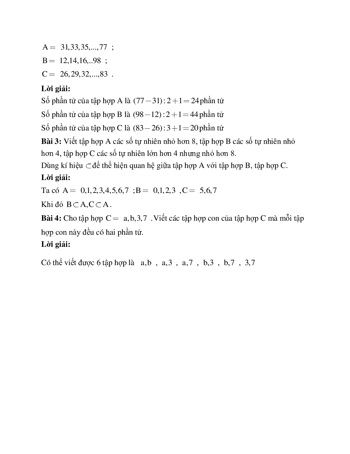 Hệ thống bài tập về Số phần tử của một tập hợp - Tập hợp con có lời giải (trang 5)