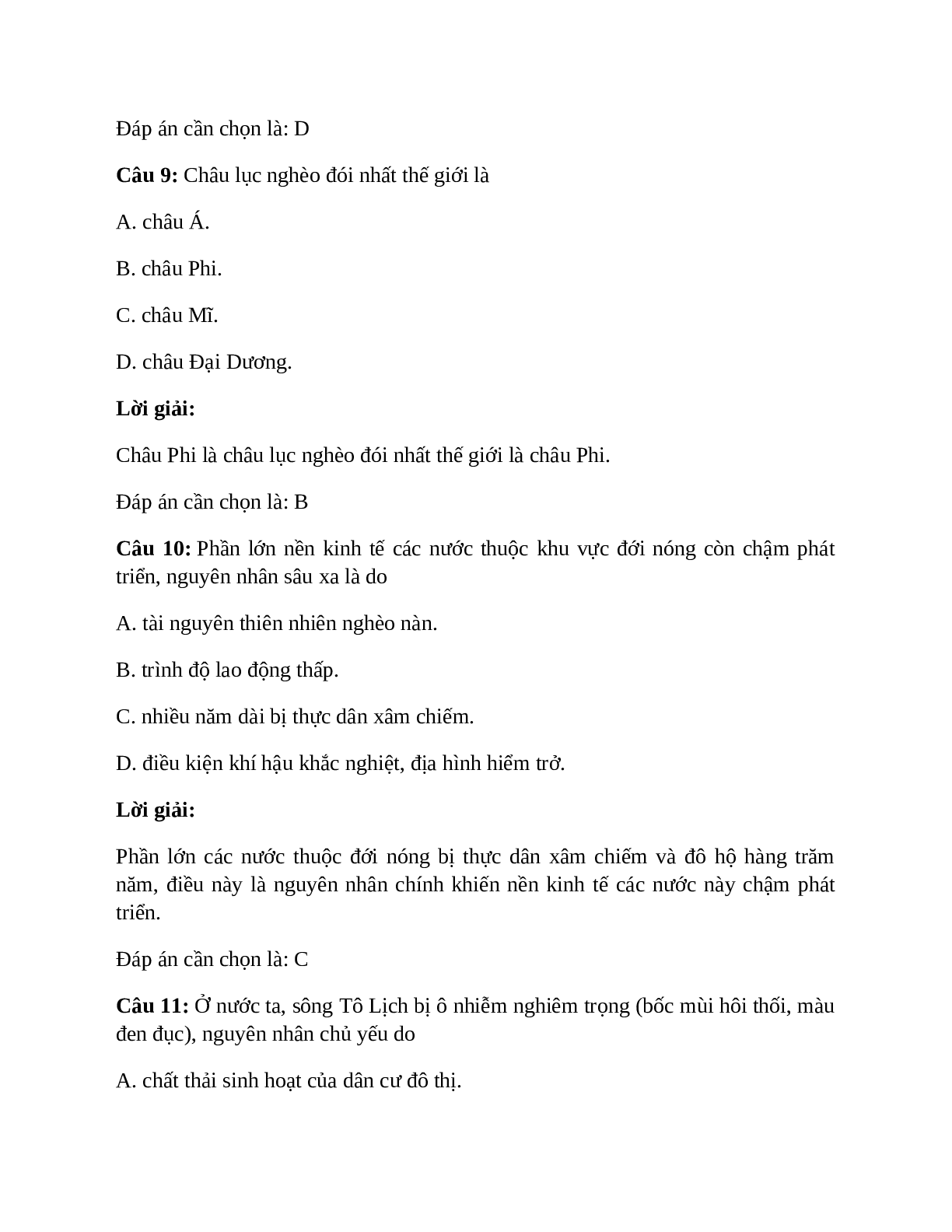 Địa Lí 7 Bài 10 (Lý thuyết và trắc nghiệm): Dân số và sức ép dân số tới tài nguyên, môi trường ở đới nóng (trang 7)