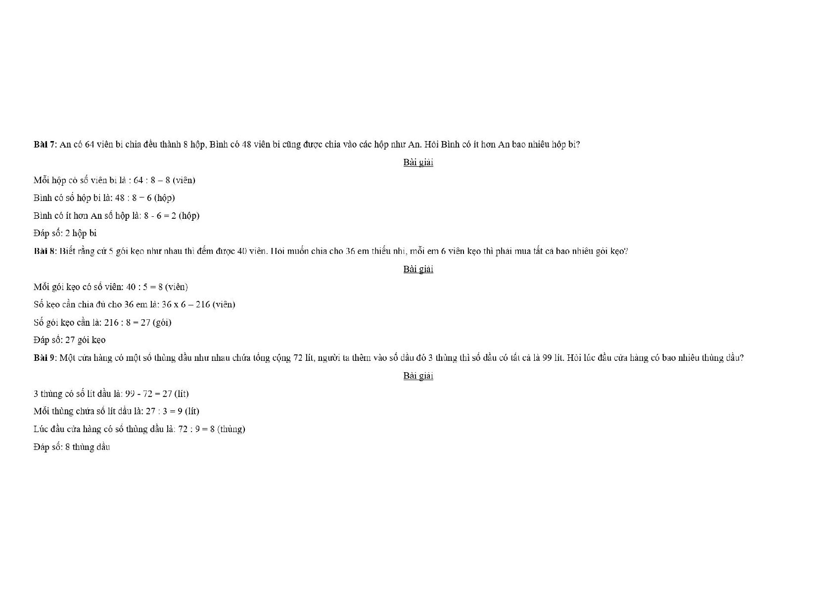 Các bài toán liên quan về rút về đơn vị toán lớp 3 có đáp án, chọn lọc (trang 3)