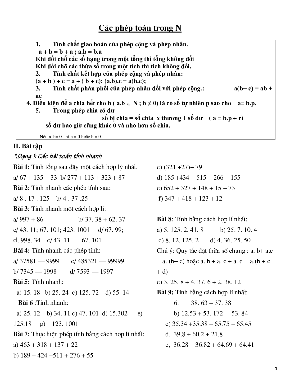 Các phép toán trong N (trang 1)
