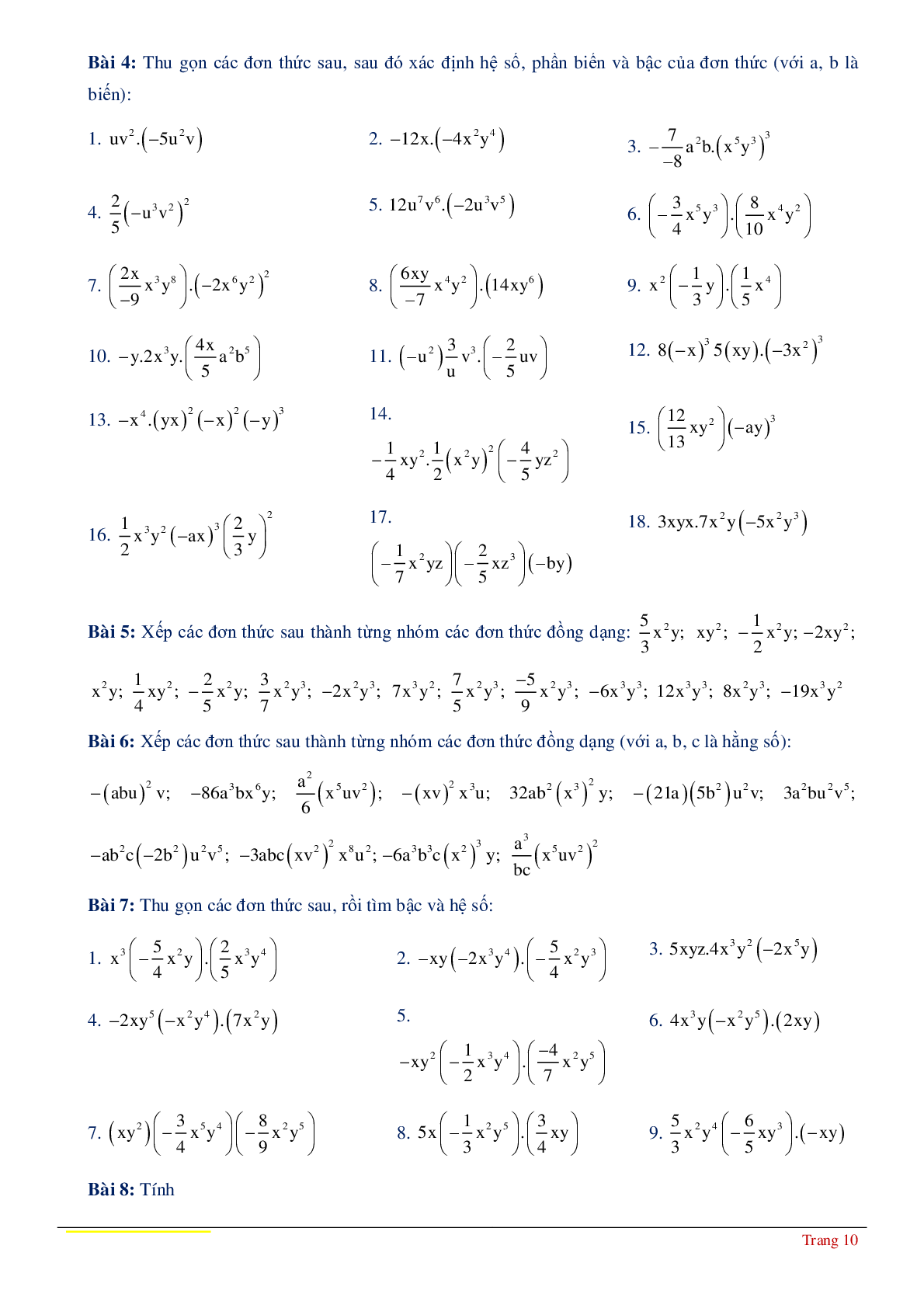 Hướng dẫn ôn thi học kỳ II Toán 7 (trang 10)