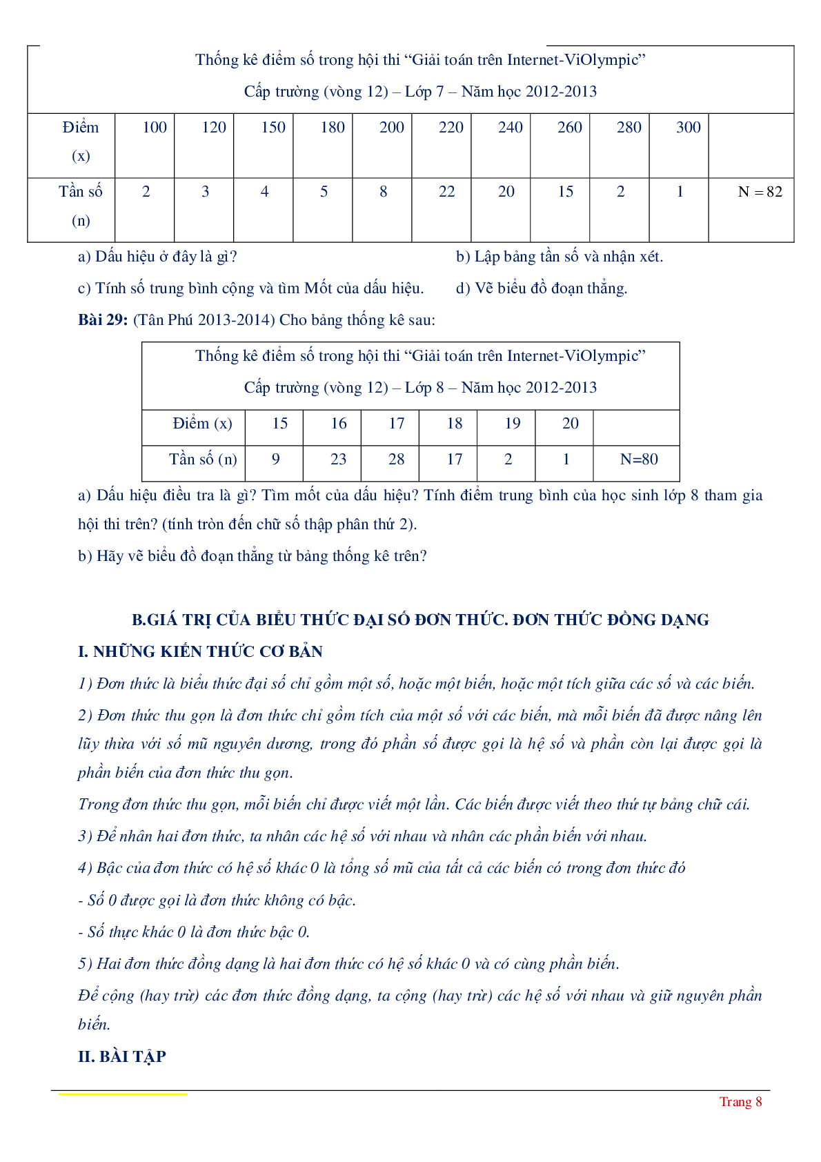 Hướng dẫn ôn thi học kỳ II Toán 7 (trang 8)