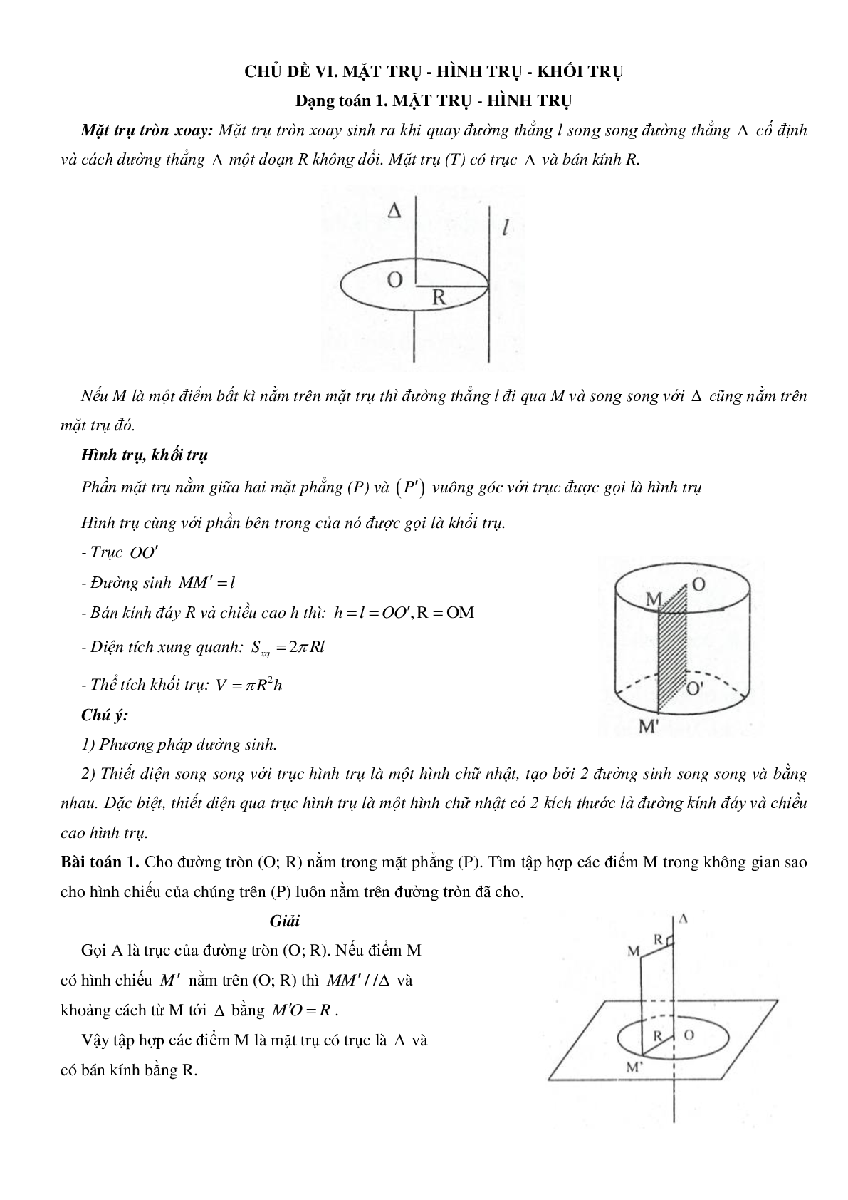 Mặt trụ - Hình trụ - Khối trụ - Ôn thi THPT QG môn toán (trang 1)