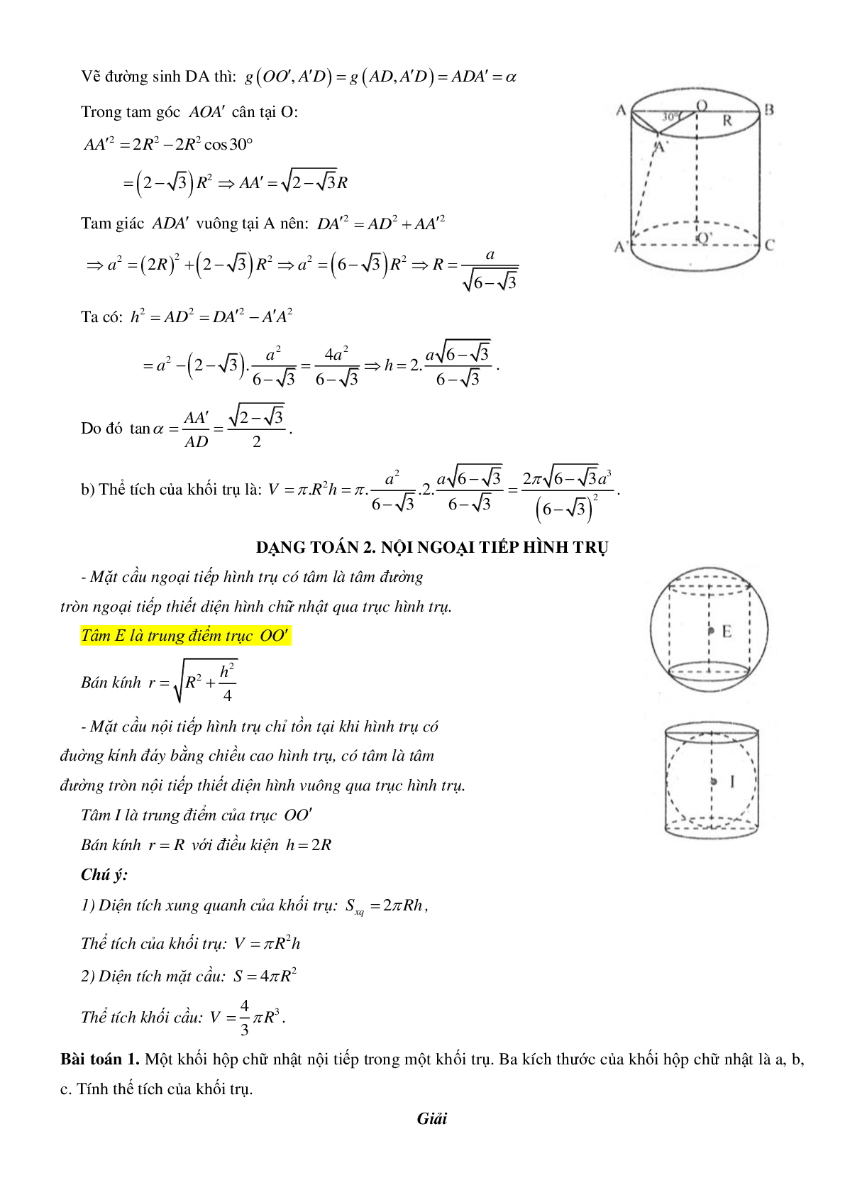 Mặt trụ - Hình trụ - Khối trụ - Ôn thi THPT QG môn toán (trang 4)