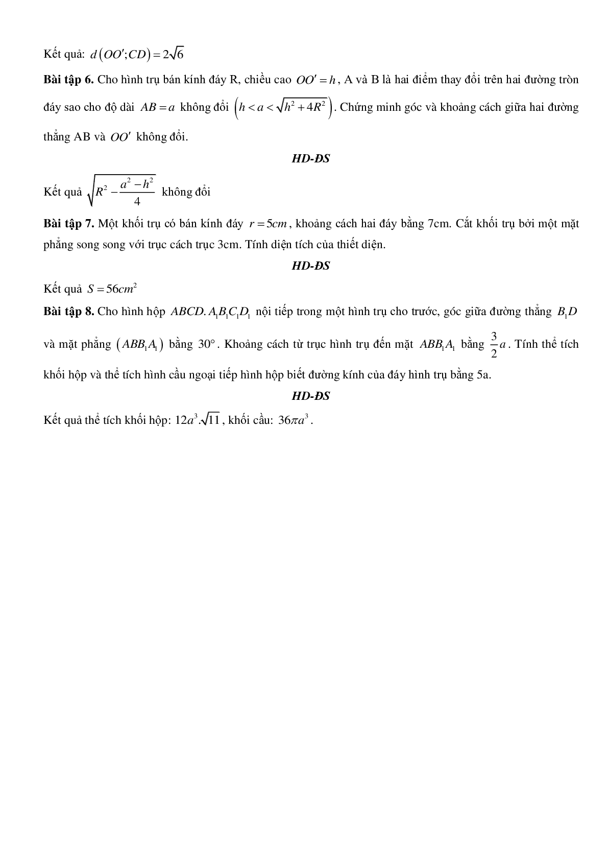 Mặt trụ - Hình trụ - Khối trụ - Ôn thi THPT QG môn toán (trang 9)