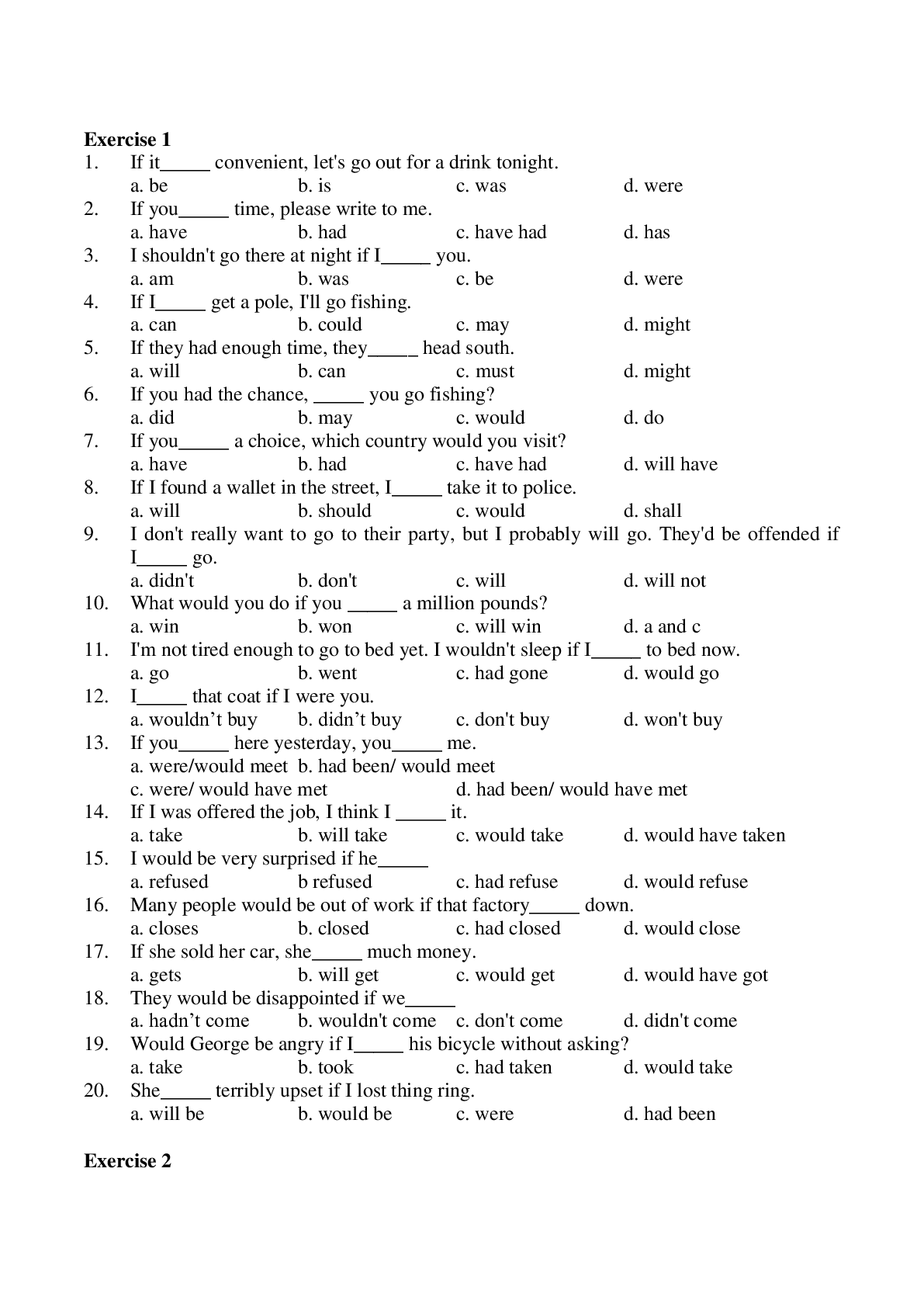 Bài tập trắc nghiệm Câu điều kiện Tiếng anh lớp 10 có đáp án (trang 1)