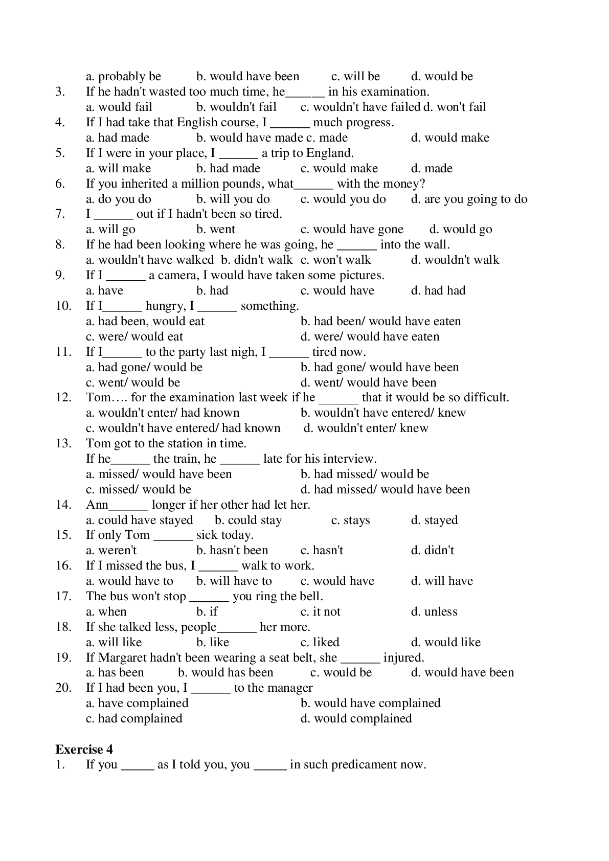 Bài tập trắc nghiệm Câu điều kiện Tiếng anh lớp 10 có đáp án (trang 3)