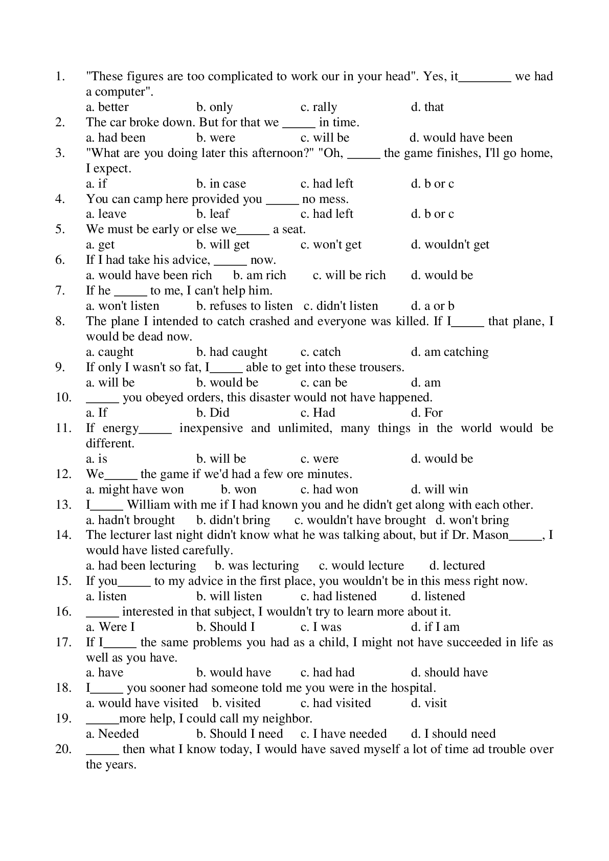Bài tập trắc nghiệm Câu điều kiện Tiếng anh lớp 10 có đáp án (trang 5)