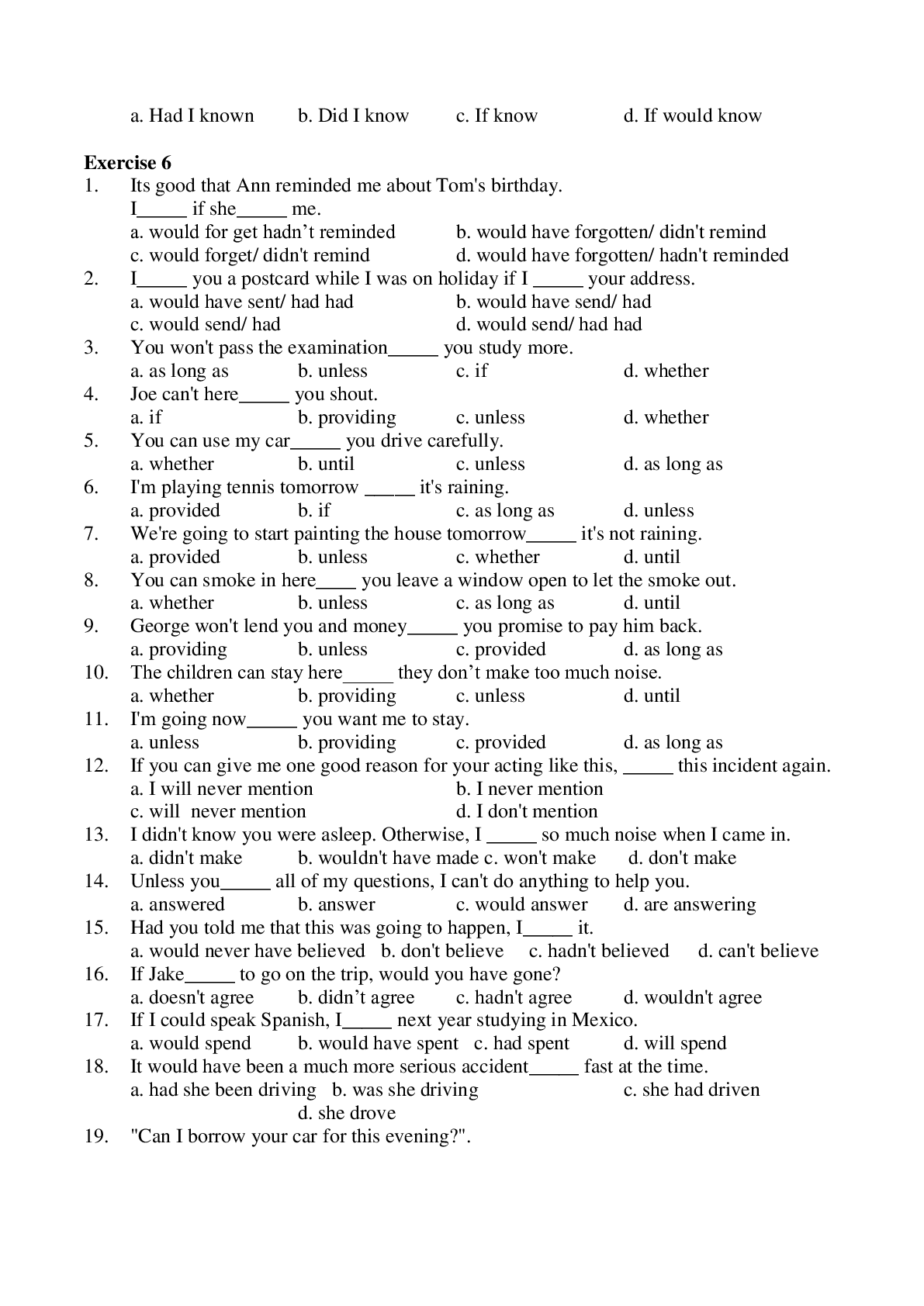 Bài tập trắc nghiệm Câu điều kiện Tiếng anh lớp 10 có đáp án (trang 6)