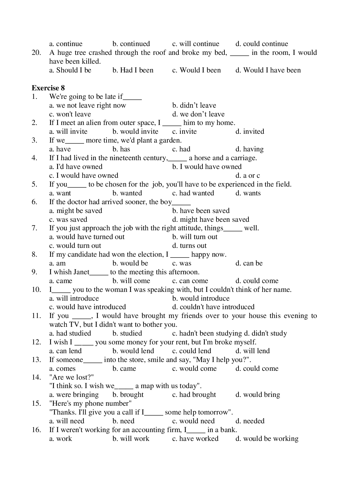 Bài tập trắc nghiệm Câu điều kiện Tiếng anh lớp 10 có đáp án (trang 8)