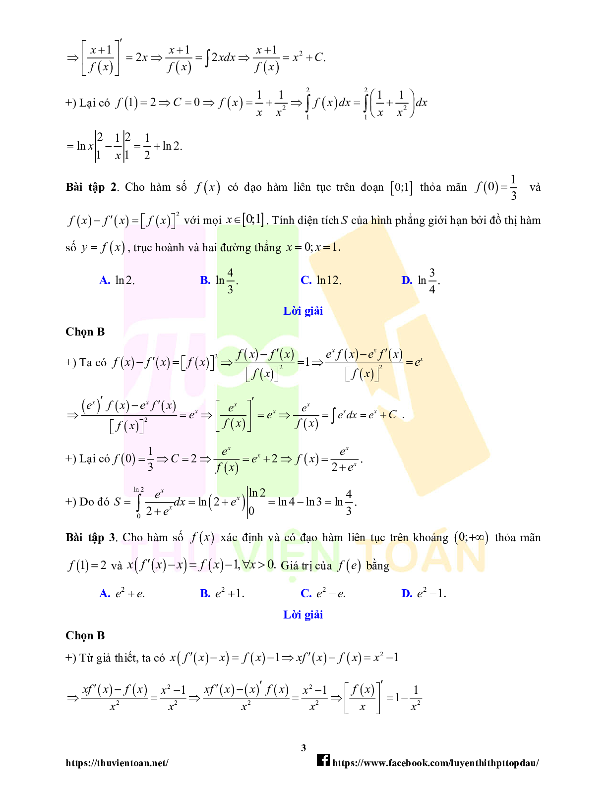 Lý thuyết và bài tập về quy tắc đạo hàm trong bài toán tích phân - có đáp án chi tiết (trang 3)