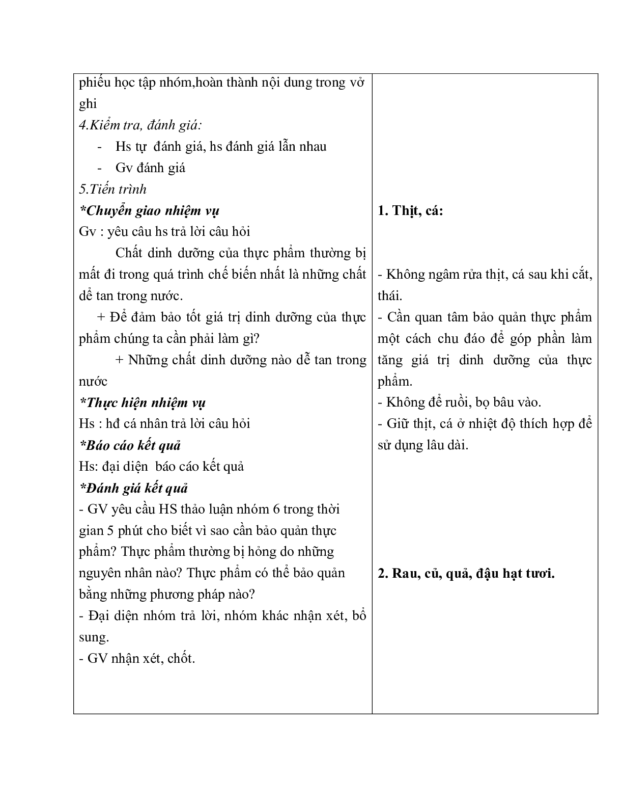 GIÁO ÁN CÔNG NGHỆ 6 BÀI 17: BẢO QUẢN CHẤT DINH DƯỠNG TRONG CHẾ BIẾN MÓN ĂN (T1) MỚI NHẤT (trang 3)