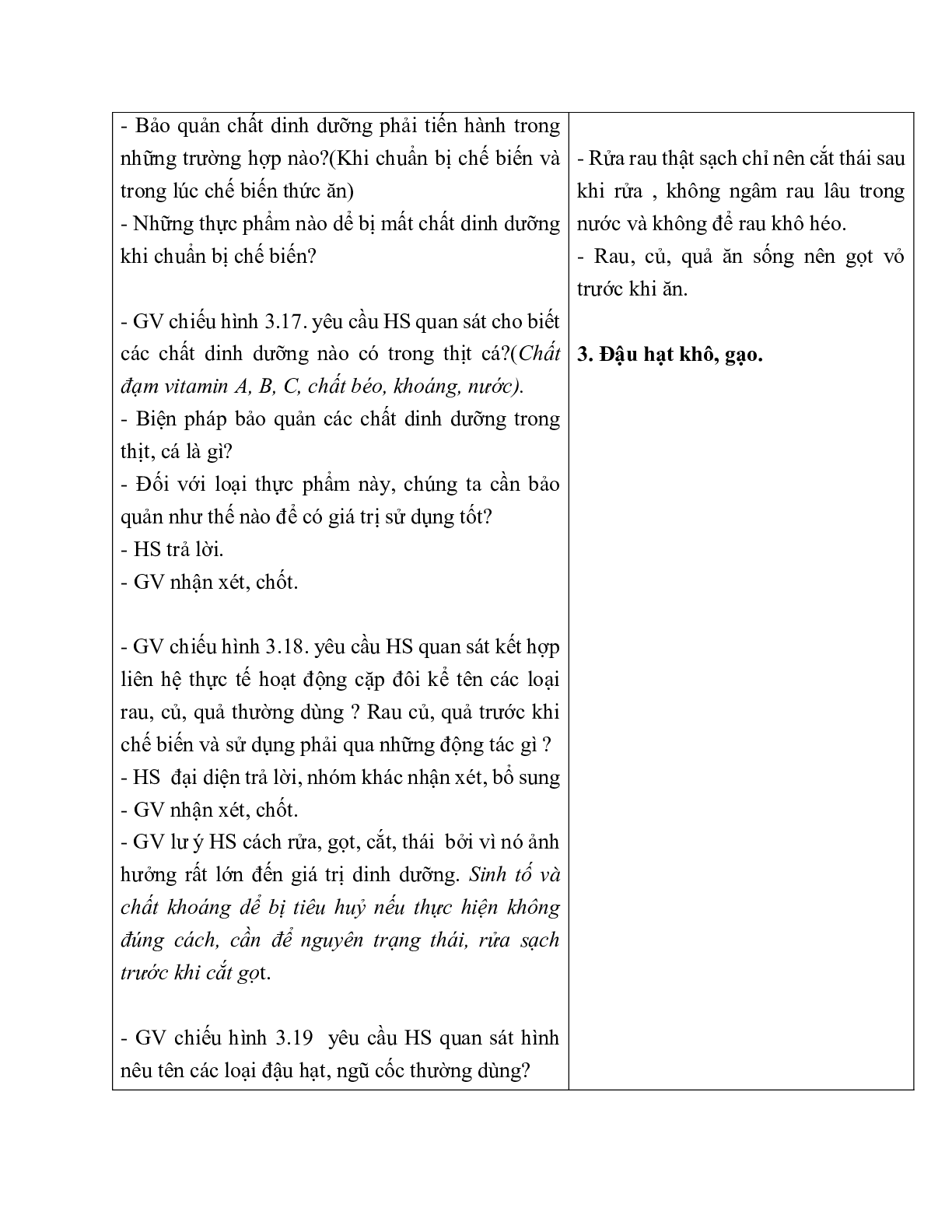 GIÁO ÁN CÔNG NGHỆ 6 BÀI 17: BẢO QUẢN CHẤT DINH DƯỠNG TRONG CHẾ BIẾN MÓN ĂN (T1) MỚI NHẤT (trang 4)