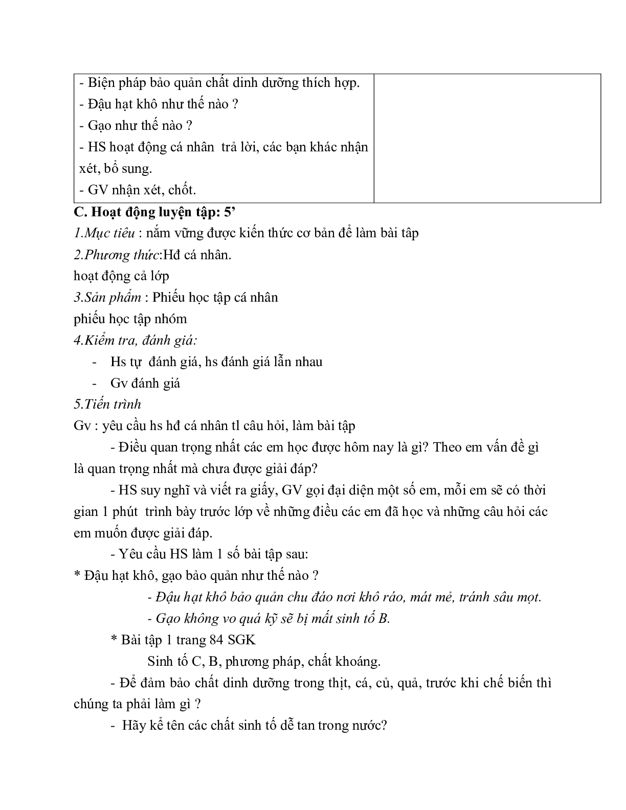 GIÁO ÁN CÔNG NGHỆ 6 BÀI 17: BẢO QUẢN CHẤT DINH DƯỠNG TRONG CHẾ BIẾN MÓN ĂN (T1) MỚI NHẤT (trang 5)