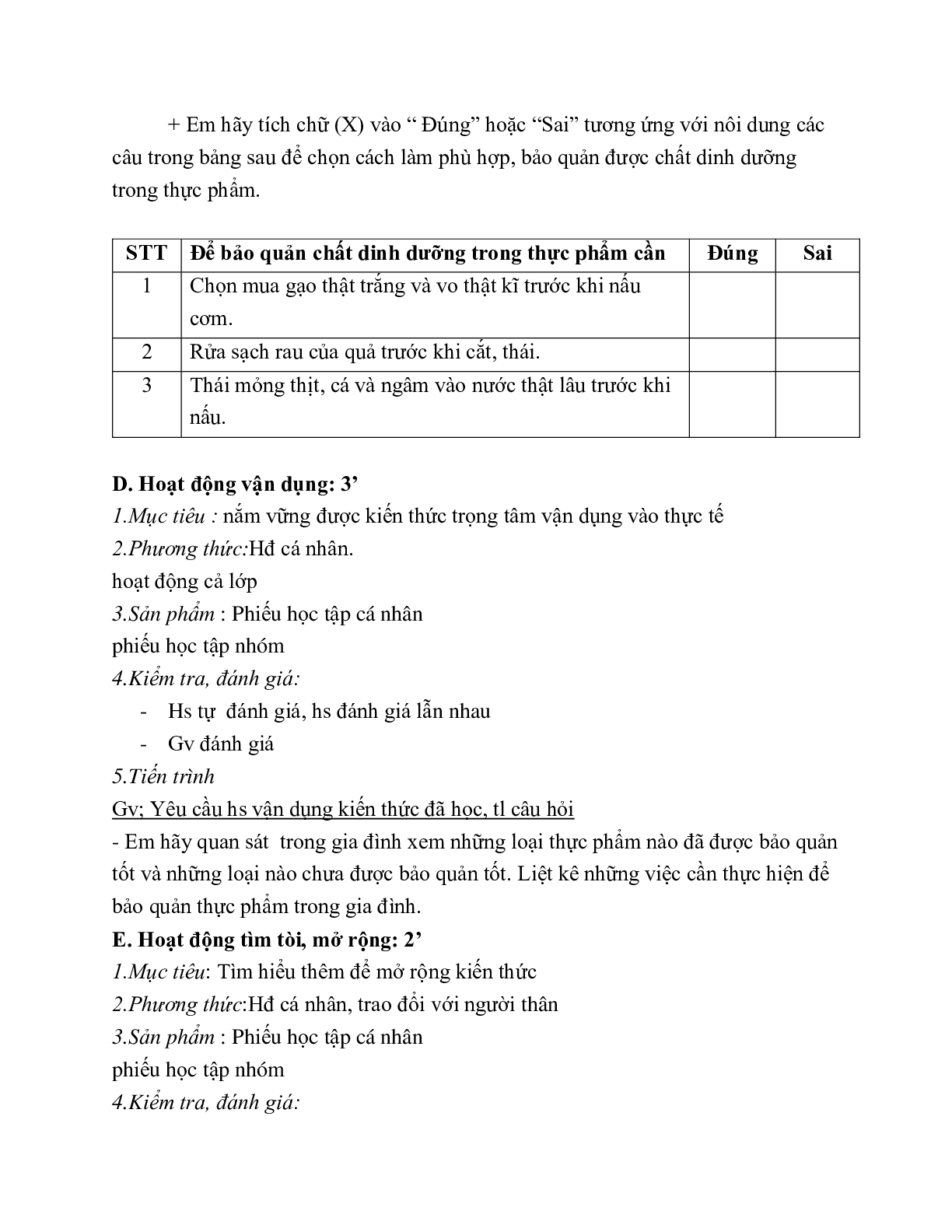 GIÁO ÁN CÔNG NGHỆ 6 BÀI 17: BẢO QUẢN CHẤT DINH DƯỠNG TRONG CHẾ BIẾN MÓN ĂN (T1) MỚI NHẤT (trang 6)