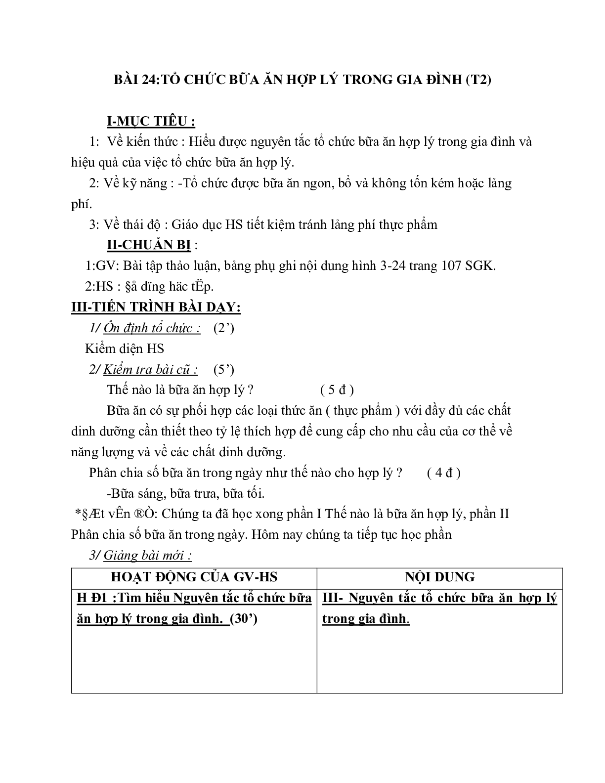 GIÁO ÁN CÔNG NGHỆ 6 BÀI 24:TỔ CHỨC BỮA ĂN HỢP LÝ TRONG GIA ĐÌNH (T2) MỚI NHẤT – CV5555 (trang 1)