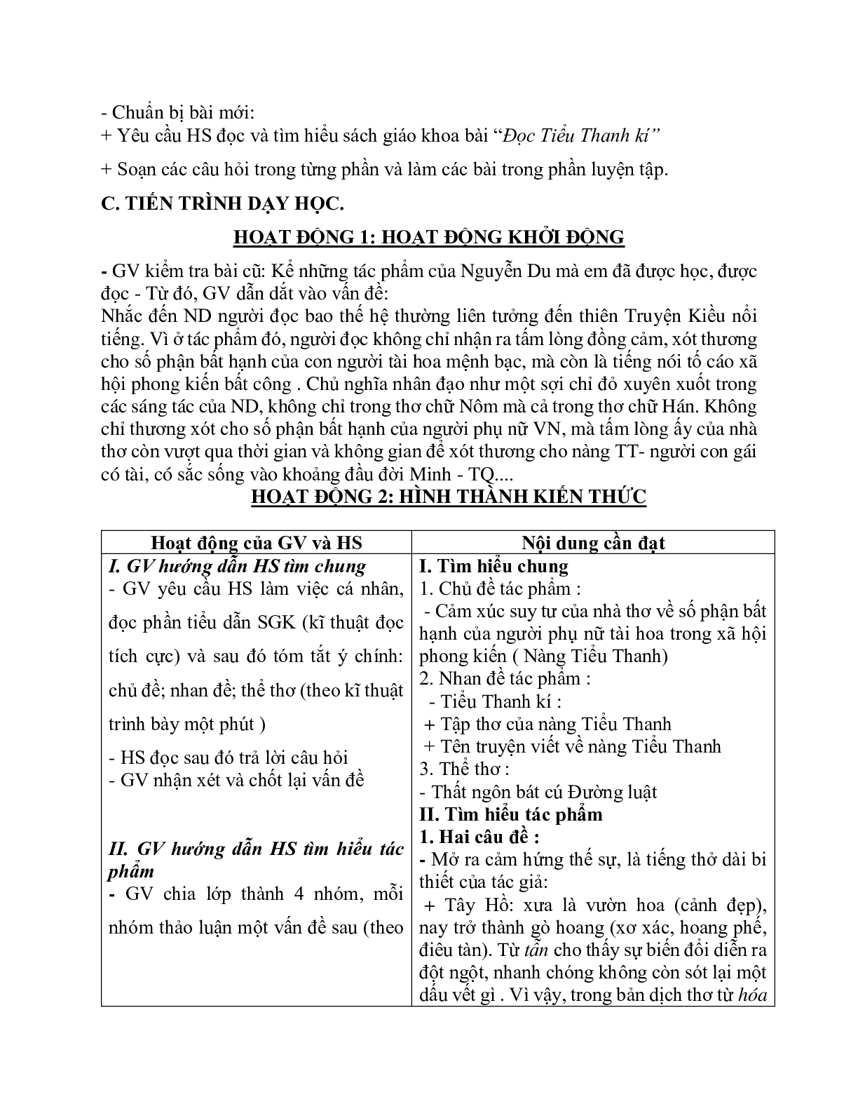Giáo án ngữ văn lớp 10 Tiết 40: Đọc tiểu thanh kí (trang 2)