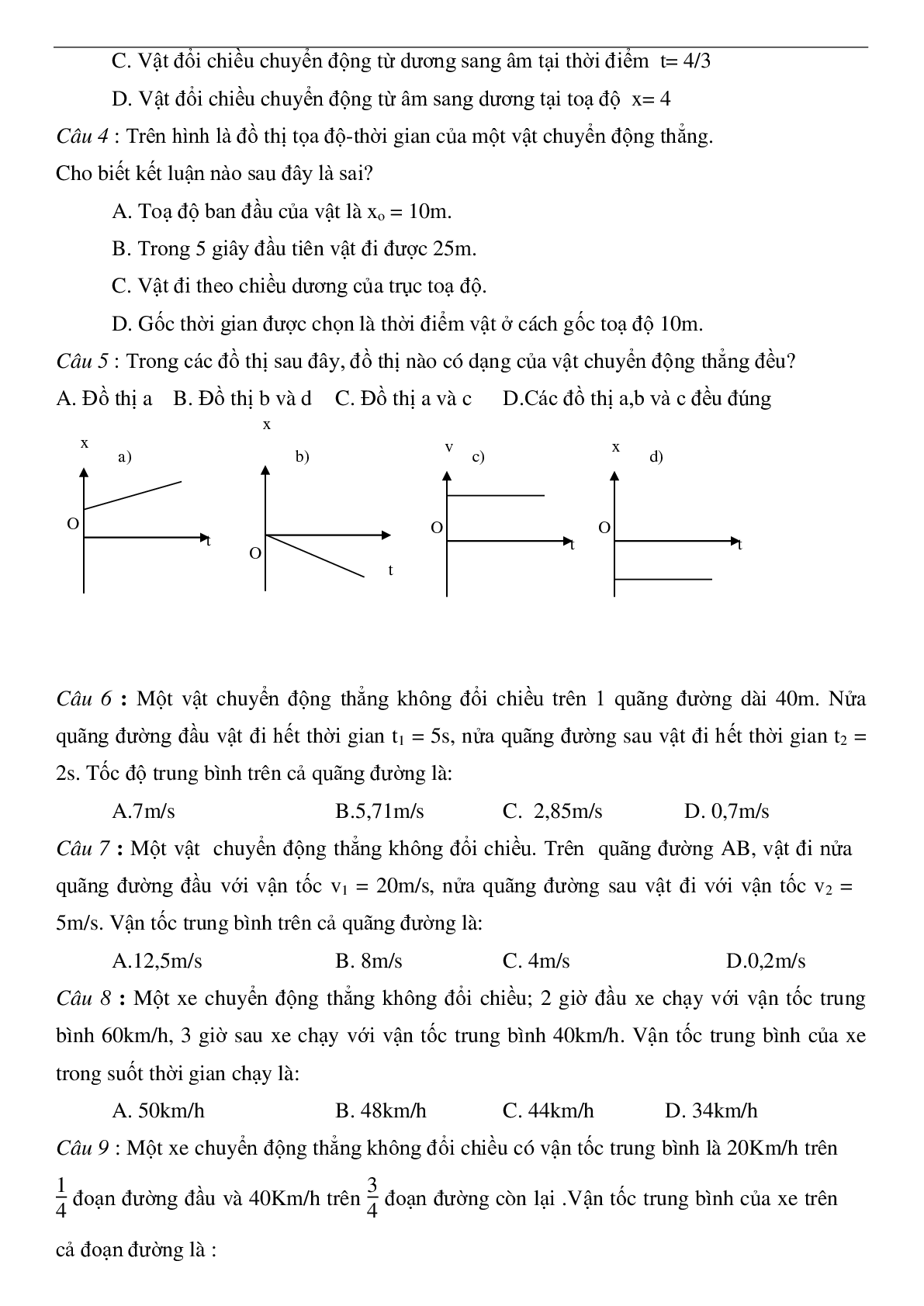 Dạng bài Chuyển động thẳng đều môn Vật Lý  lớp 10 (trang 4)