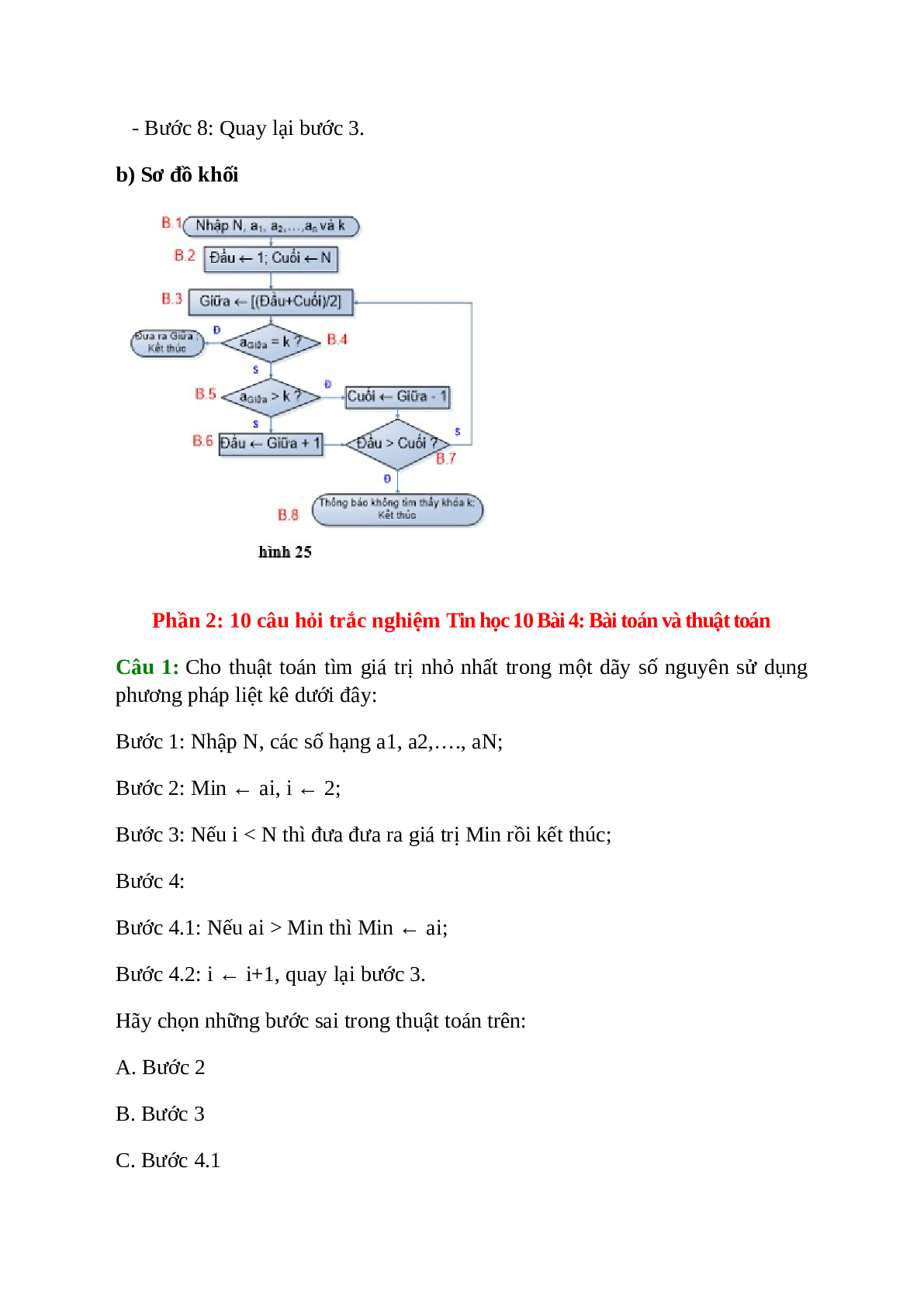 Tin học 10 Bài 4 (Lý thuyết và trắc nghiệm): Bài toán và thuật toán (trang 8)