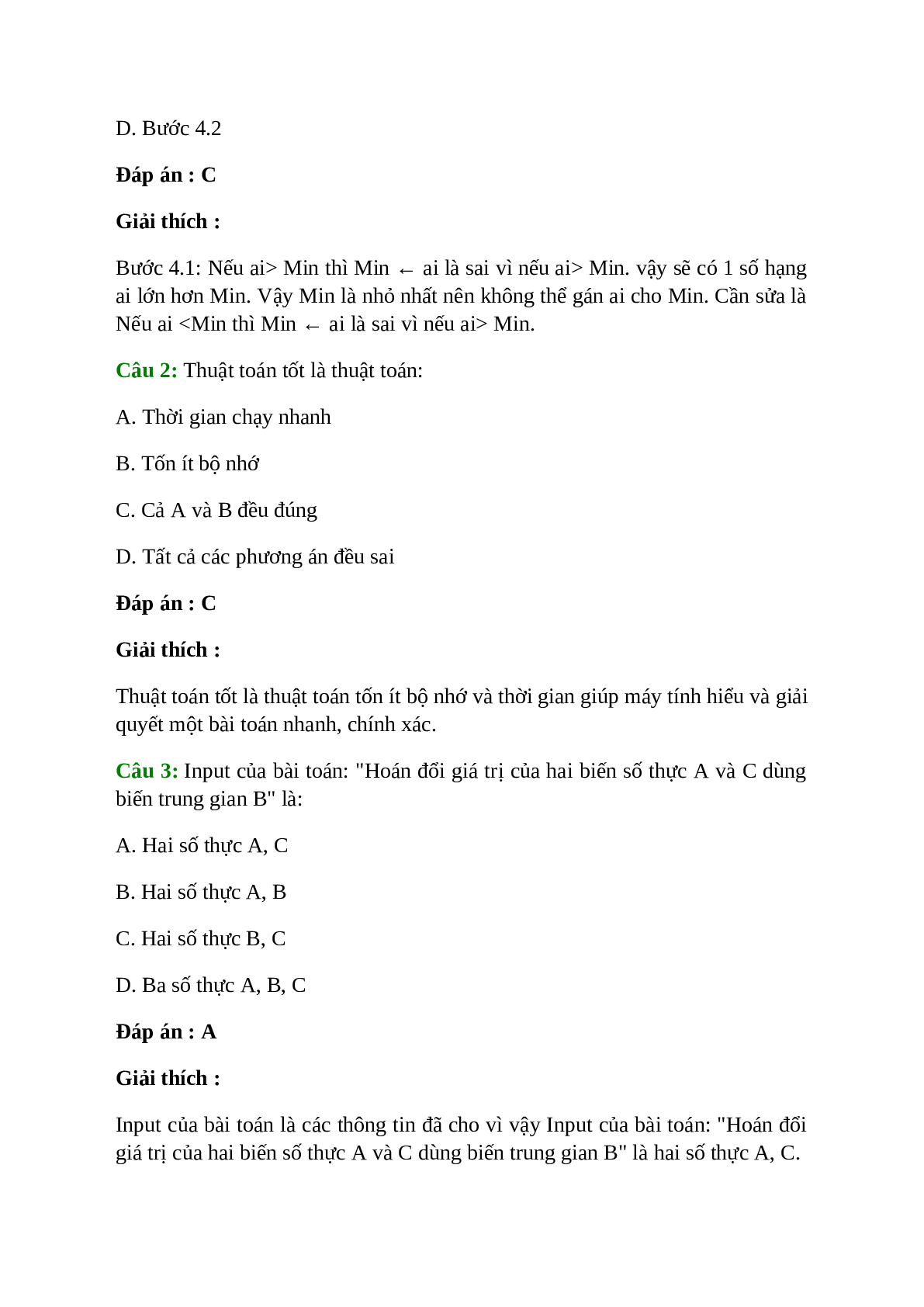 Tin học 10 Bài 4 (Lý thuyết và trắc nghiệm): Bài toán và thuật toán (trang 9)