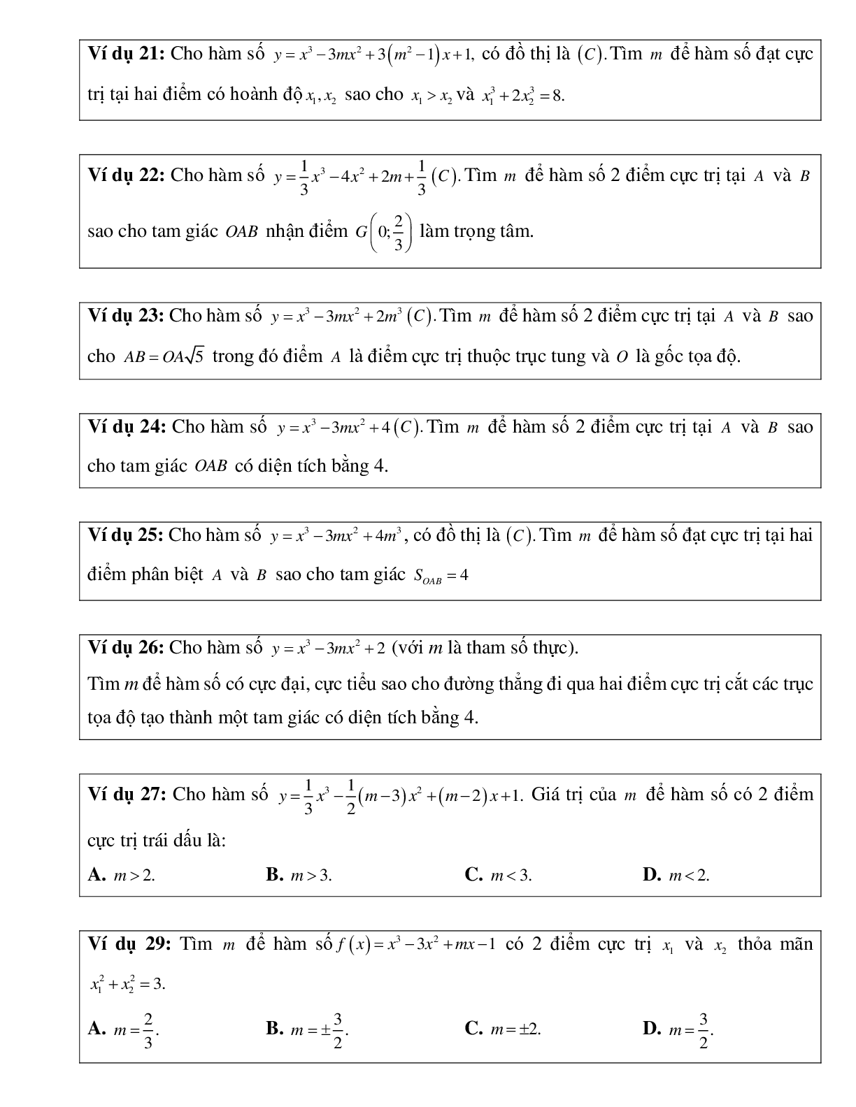 Tìm M để đồ thị hàm số đạt cực trị tại các điểm A,B thỏa mãn điều kiện cho trước (trang 4)