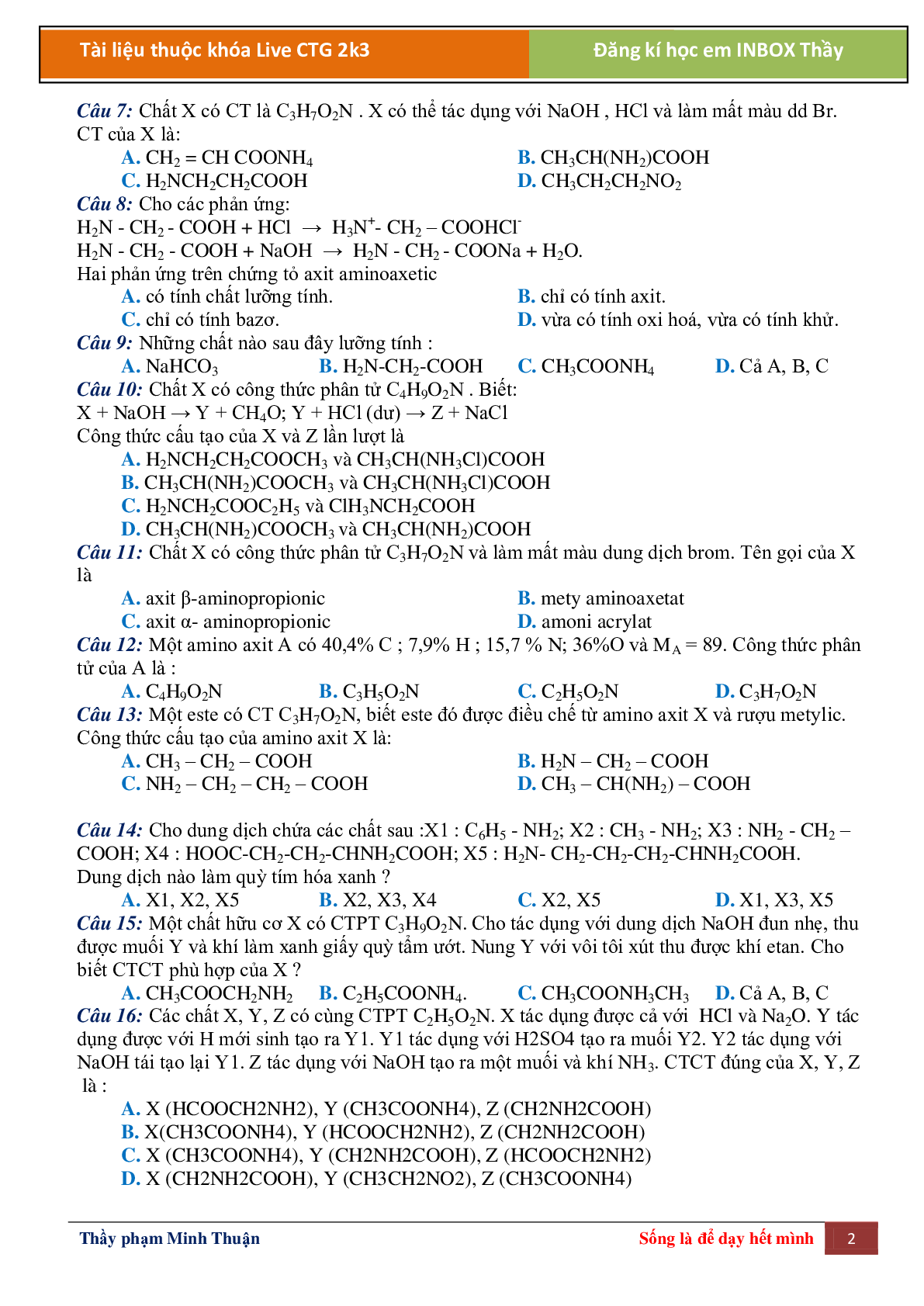 Lí thuyết Amin, amino axit môn Hóa học lớp 12 (trang 2)