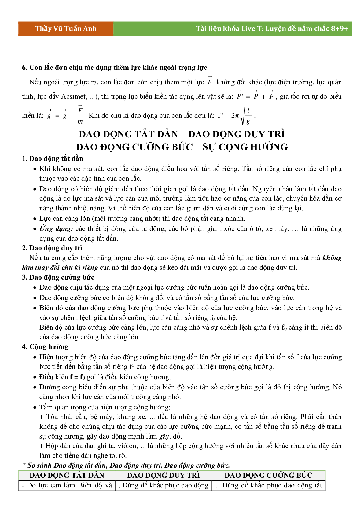 Lý Thuyết Chương Dao Động Cơ Học Lớp 12 (trang 4)
