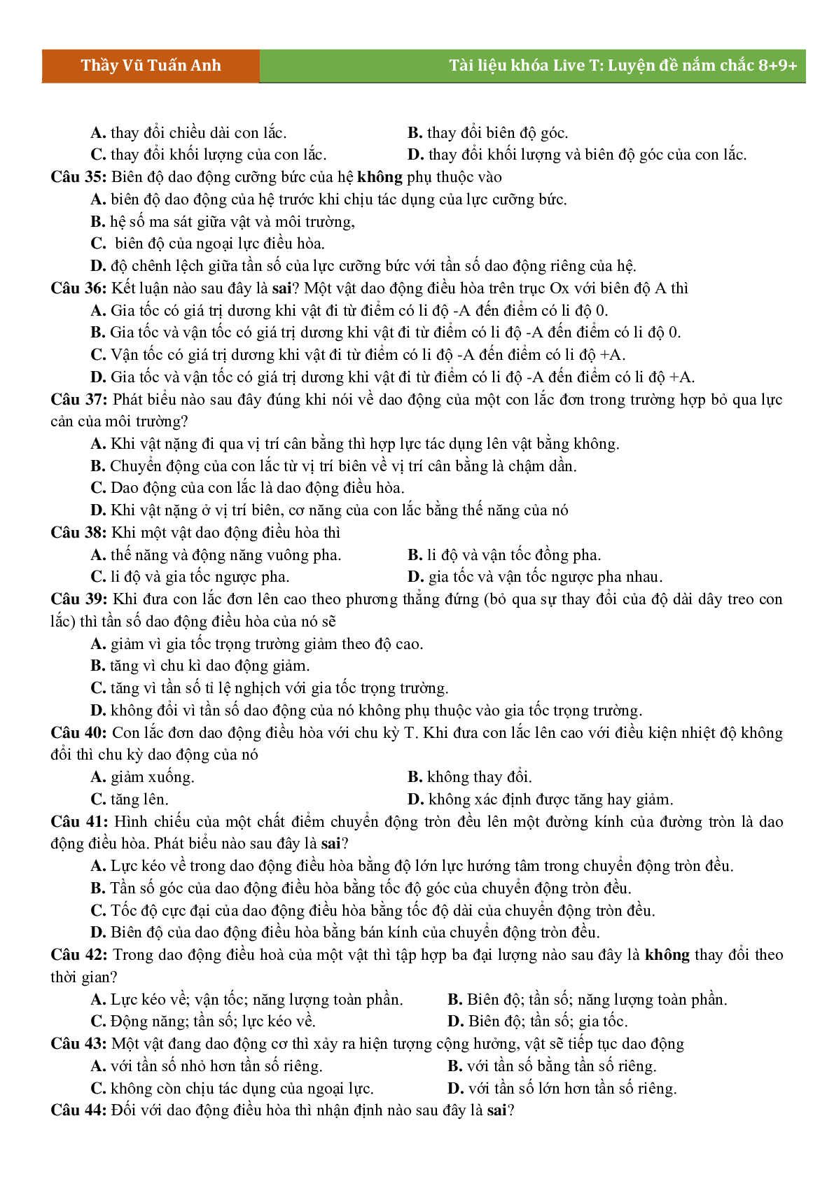 Lý Thuyết Chương Dao Động Cơ Học Lớp 12 (trang 9)