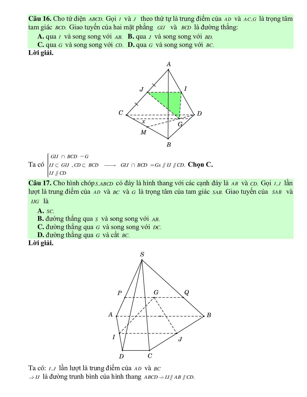 Bài tập Toán hình 11 Bài 2 có đáp án: Hai đường thẳng song song và hai đường thẳng chéo nhau (trang 10)
