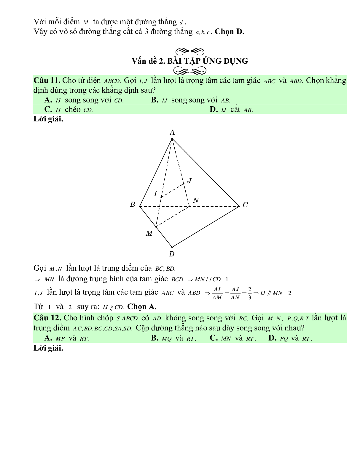 Bài tập Toán hình 11 Bài 2 có đáp án: Hai đường thẳng song song và hai đường thẳng chéo nhau (trang 7)