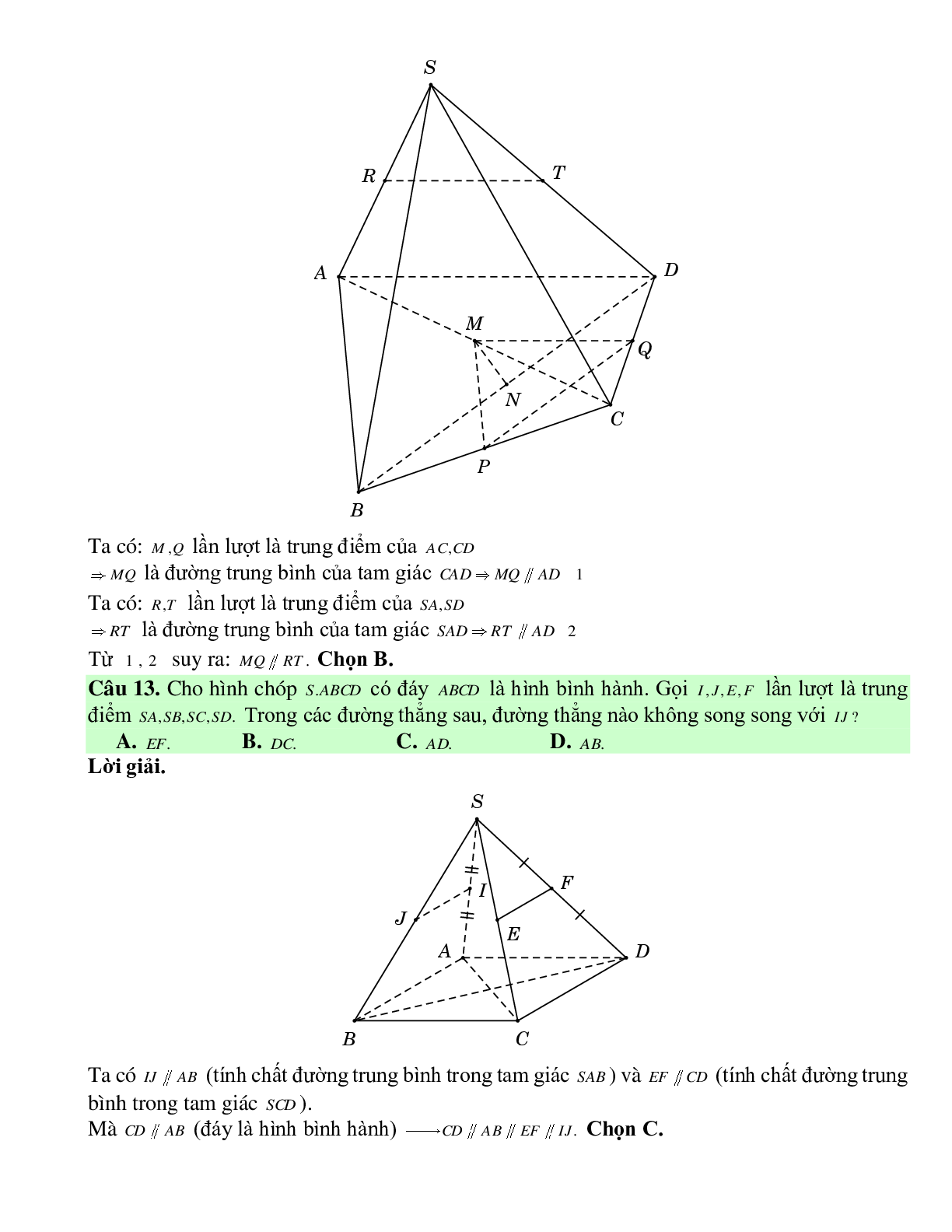 Bài tập Toán hình 11 Bài 2 có đáp án: Hai đường thẳng song song và hai đường thẳng chéo nhau (trang 8)