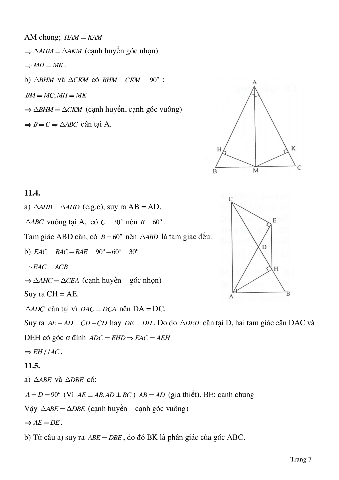 Tất tần tật về Các trường hợp bằng nhau của tam giác vuông chi tiết (trang 7)