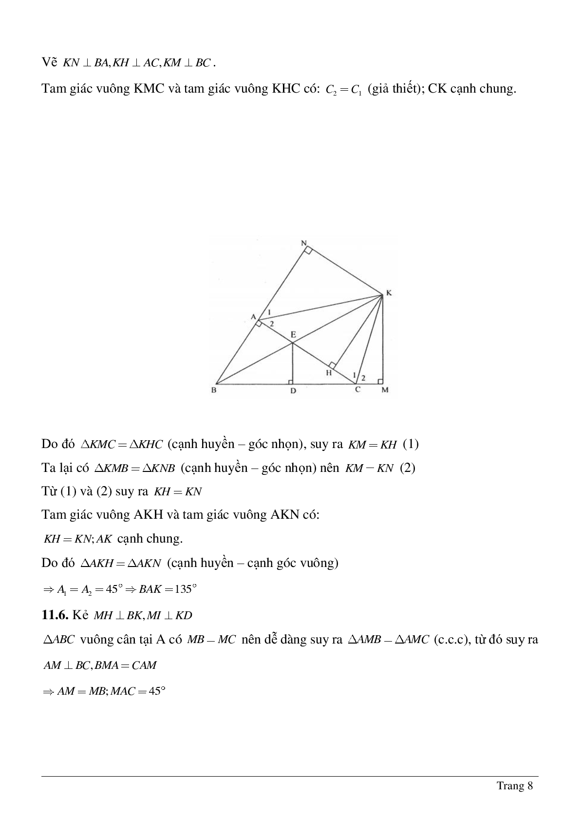 Tất tần tật về Các trường hợp bằng nhau của tam giác vuông chi tiết (trang 8)