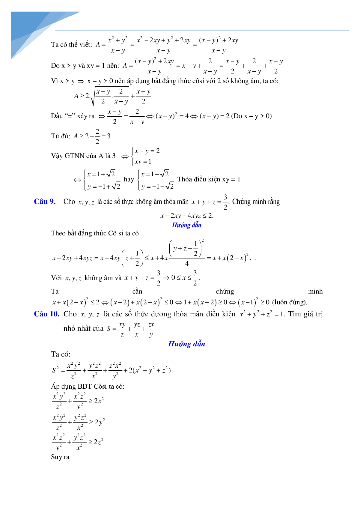 Các phương pháp chứng minh bất đẳng thức và tìm min max (trang 10)