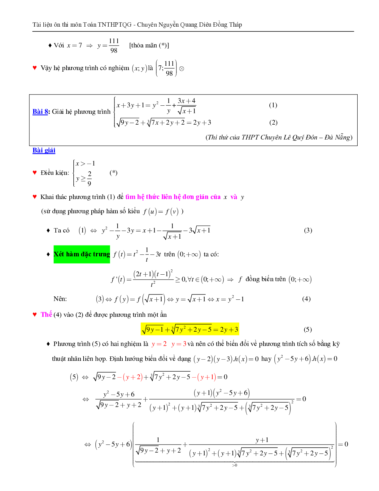 Giải hệ phương trình bằng phương pháp hàm số (trang 10)
